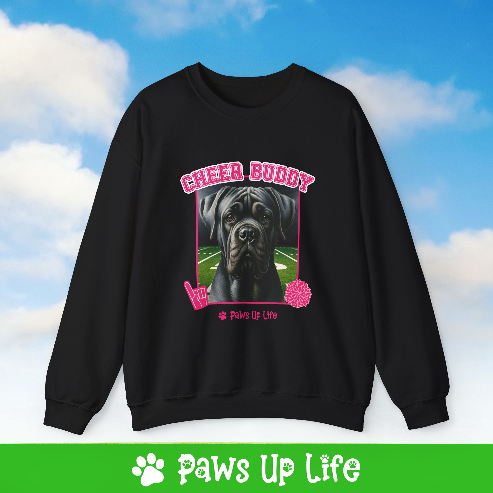 Cane Corso Football Cheer Buddy Cheerleading Dog Crewneck Sweatshirt, Unisex Gift for Animal Lovers, Dog Mom Dad Sweatshirt, Cute Dog Lover Apparel, Fun Pet | Paws Up Life, LLC