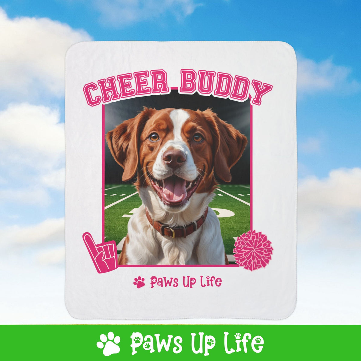 Brittany Football Cheer Buddy Cheerleading Dog Fleece Sherpa Blanket - Perfect for Snuggling and Cozy Napping | Paws Up Life, LLC