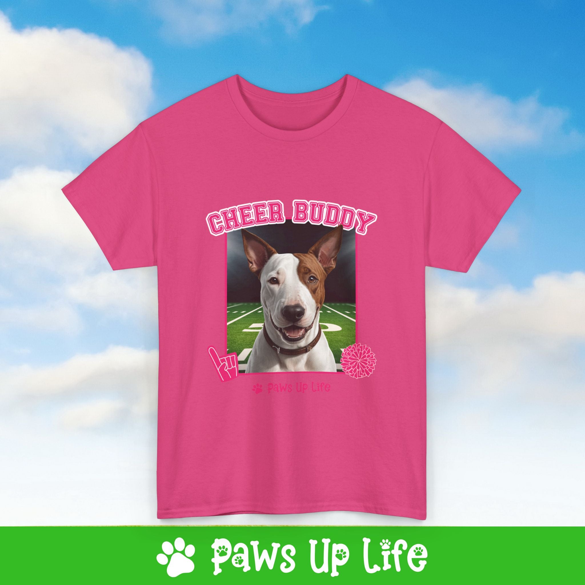 Bull Terrier Football Cheer Buddy Cheerleading Dog Tee, Shirt, Unisex Pet Lover Gift, Dog Mom Dad Tshirt, Animal Rescue Advocate, Cute Puppy Graphic Top Classic Collar | Paws Up Life, LLC