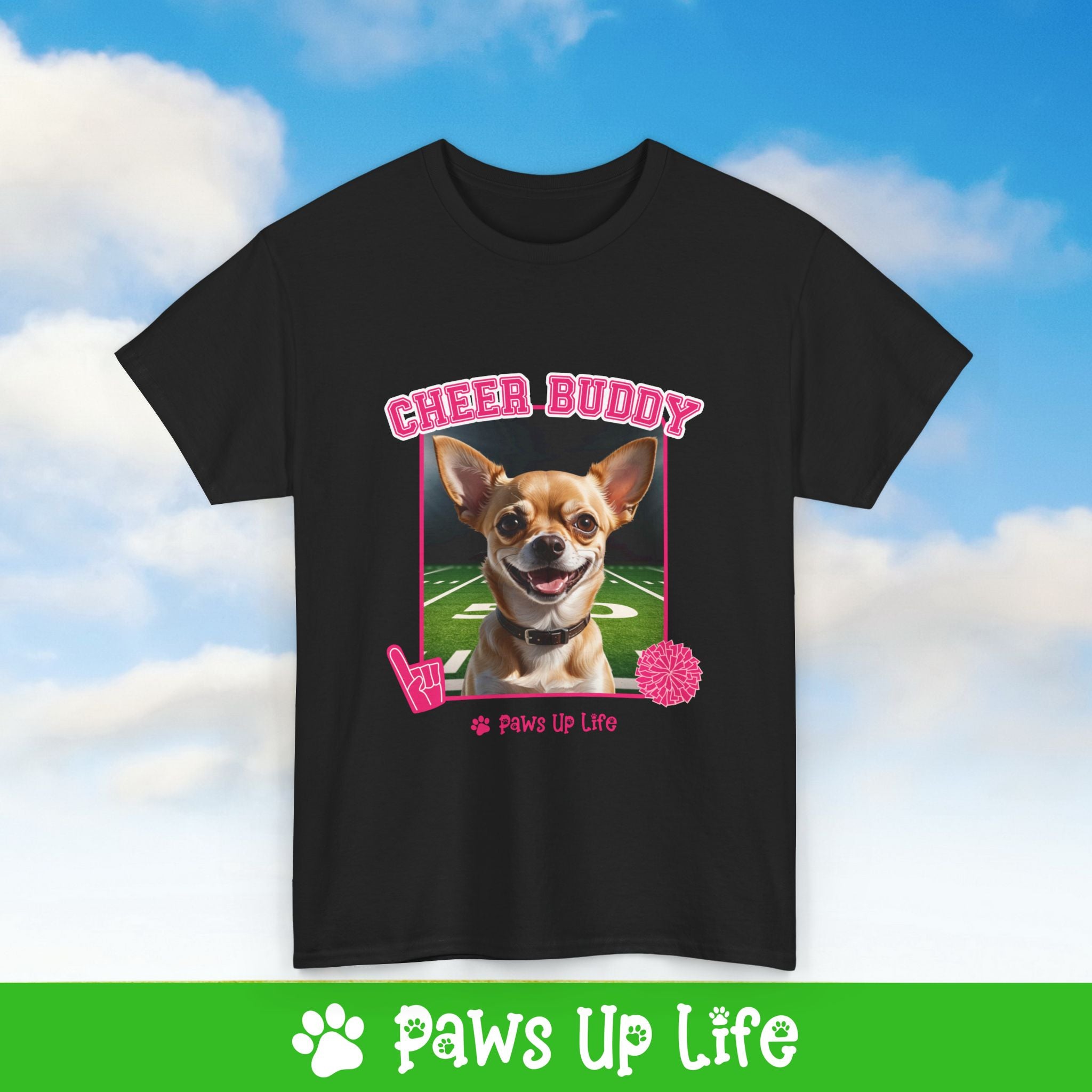 Chihuahua Football Cheer Buddy Cheerleading Dog Tee, Shirt, Unisex Pet Lover Gift, Dog Mom Dad Tshirt, Animal Rescue Advocate, Cute Puppy Graphic Top Classic Collar | Paws Up Life, LLC