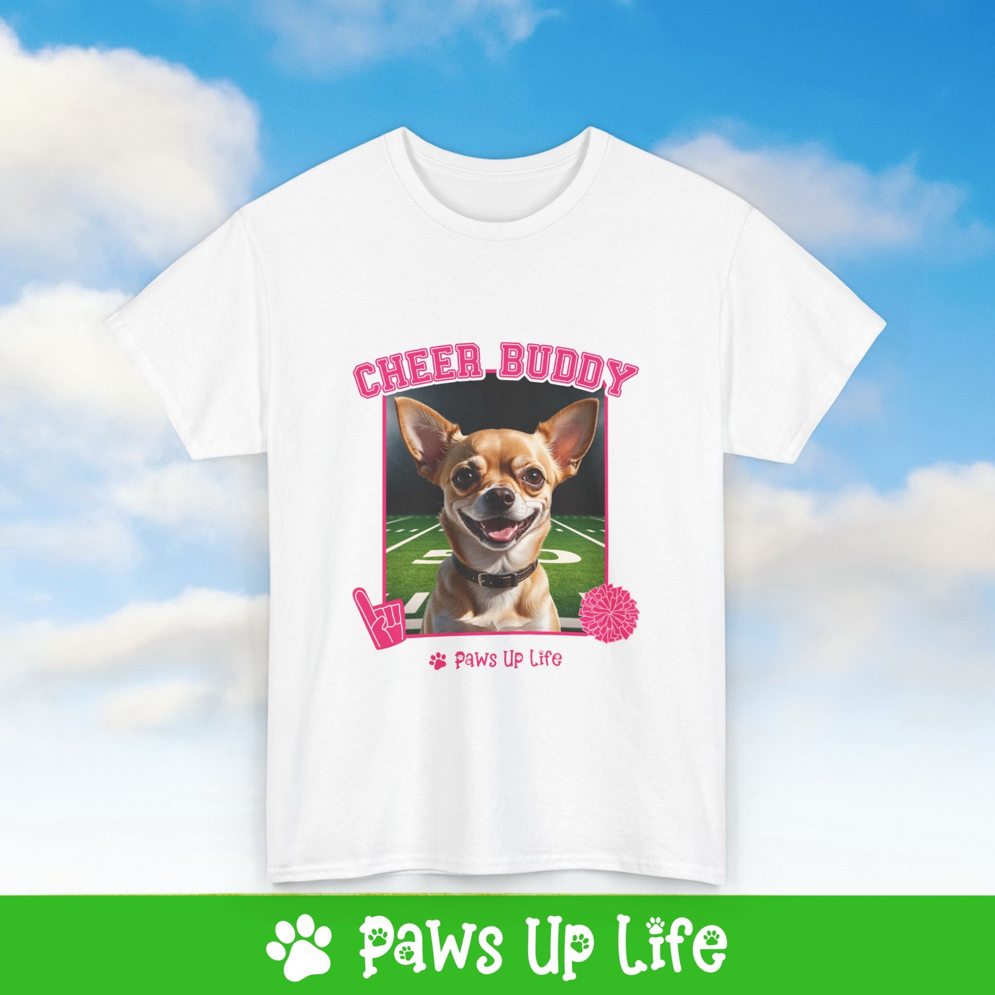 Chihuahua Football Cheer Buddy Cheerleading Dog Tee, Shirt, Unisex Pet Lover Gift, Dog Mom Dad Tshirt, Animal Rescue Advocate, Cute Puppy Graphic Top Classic Collar | Paws Up Life, LLC