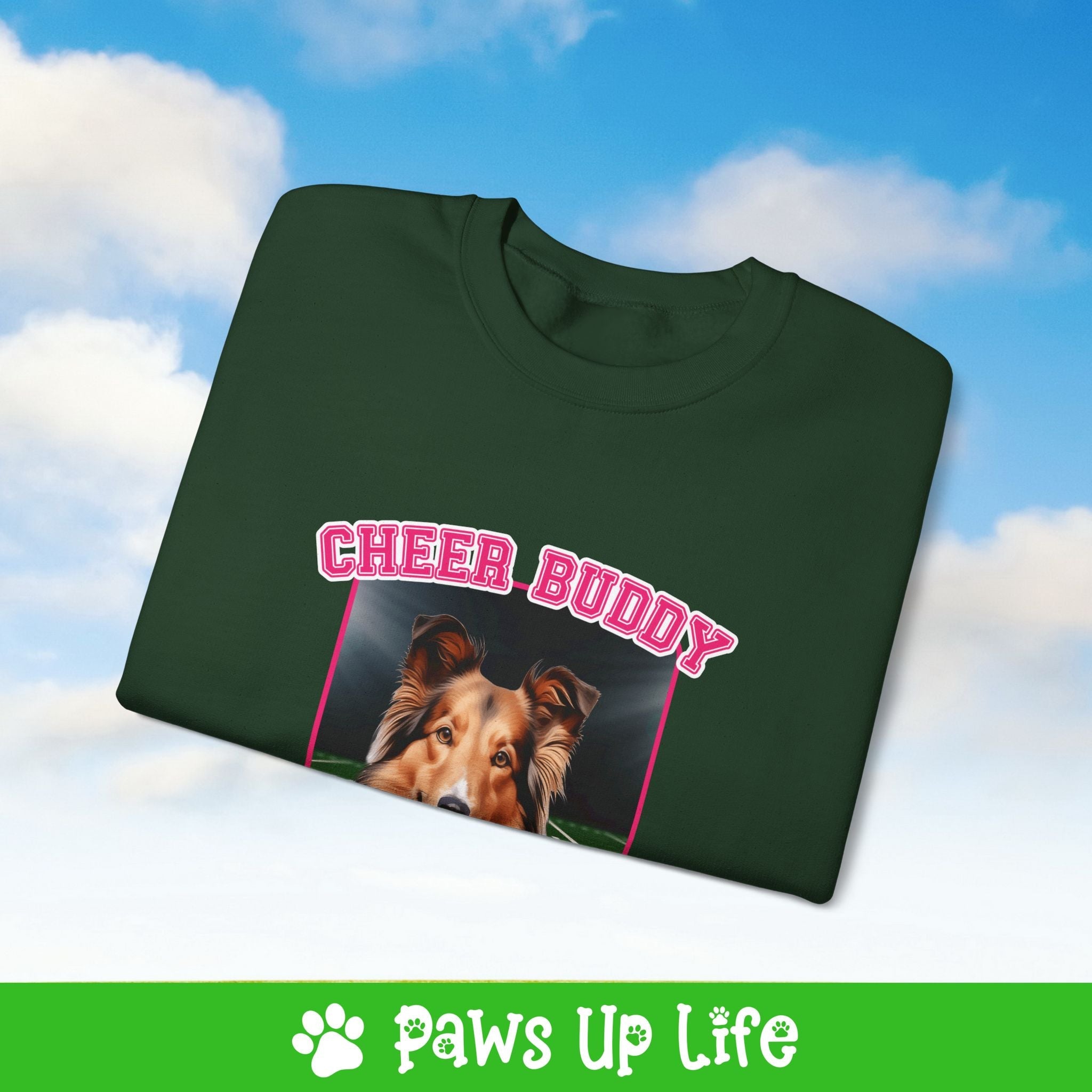 Shetland Sheepdog Football Cheer Buddy Cheerleading Dog Crewneck Sweatshirt, Unisex Gift for Animal Lovers, Dog Mom Dad Sweatshirt, Cute Dog Lover Apparel, Fun Pet | Paws Up Life, LLC