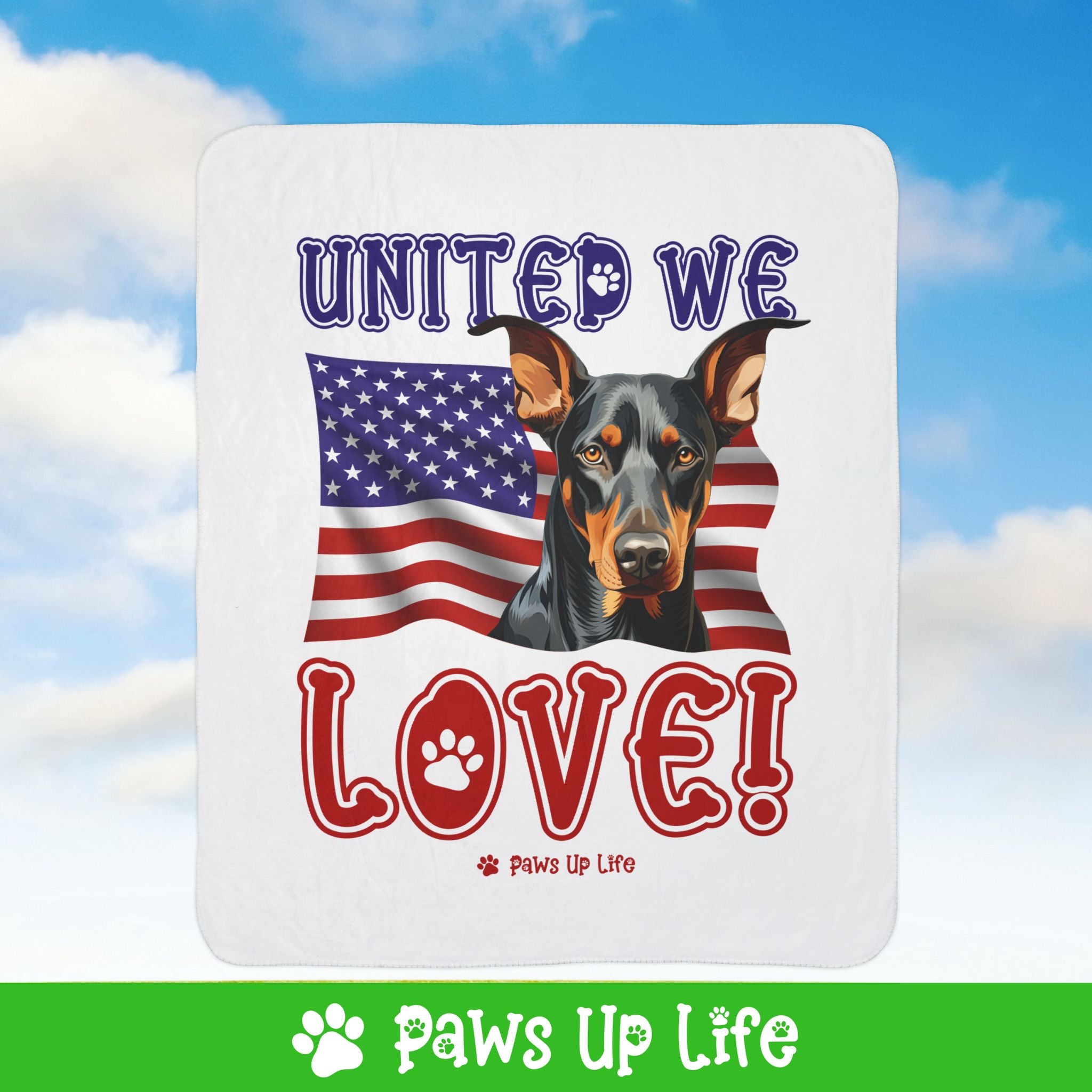 Doberman Pinscher Dog United We Love Fleece Sherpa Blanket - Perfect for Snuggling and Cozy Napping