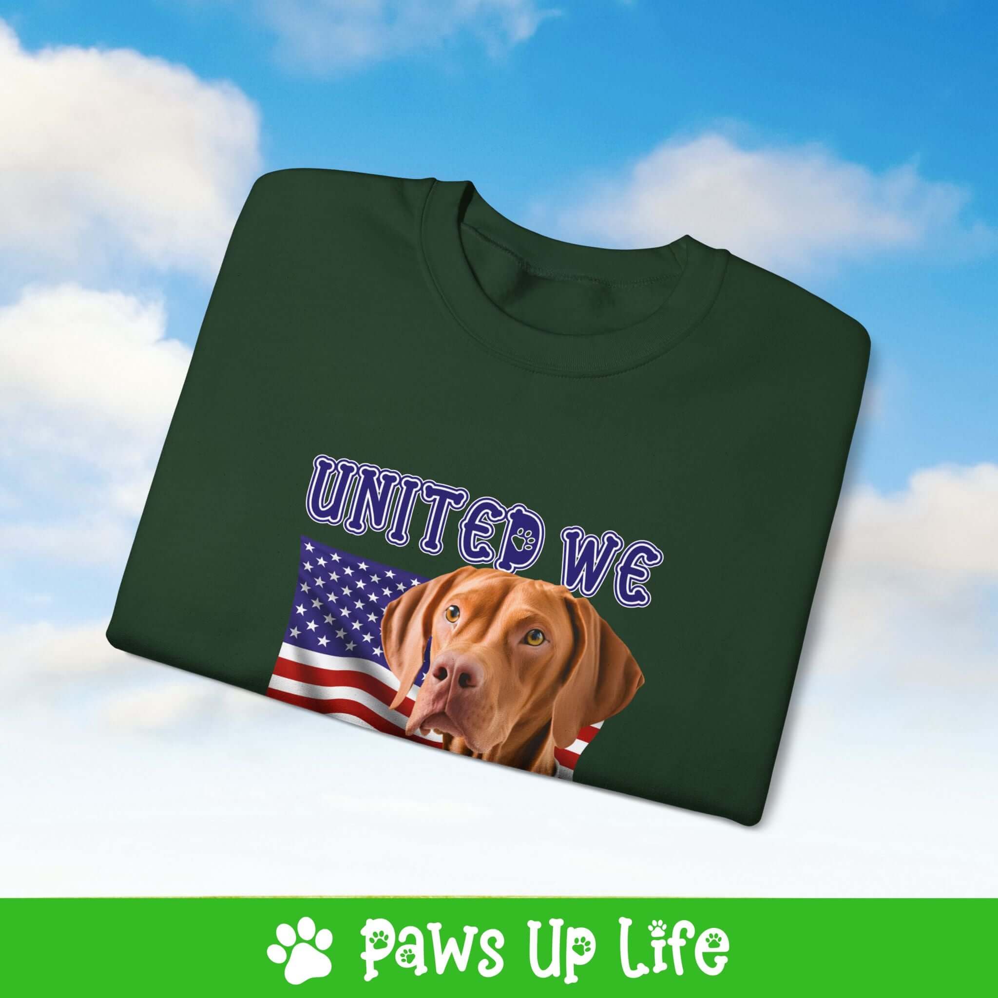 "United We Love" Vizsla Patriotic Dog Lover Unisex Cotton Crewneck Sweatshirt – The Perfect Cozy Gift for Proud Pet Parents! | Paws Up Life, LLC