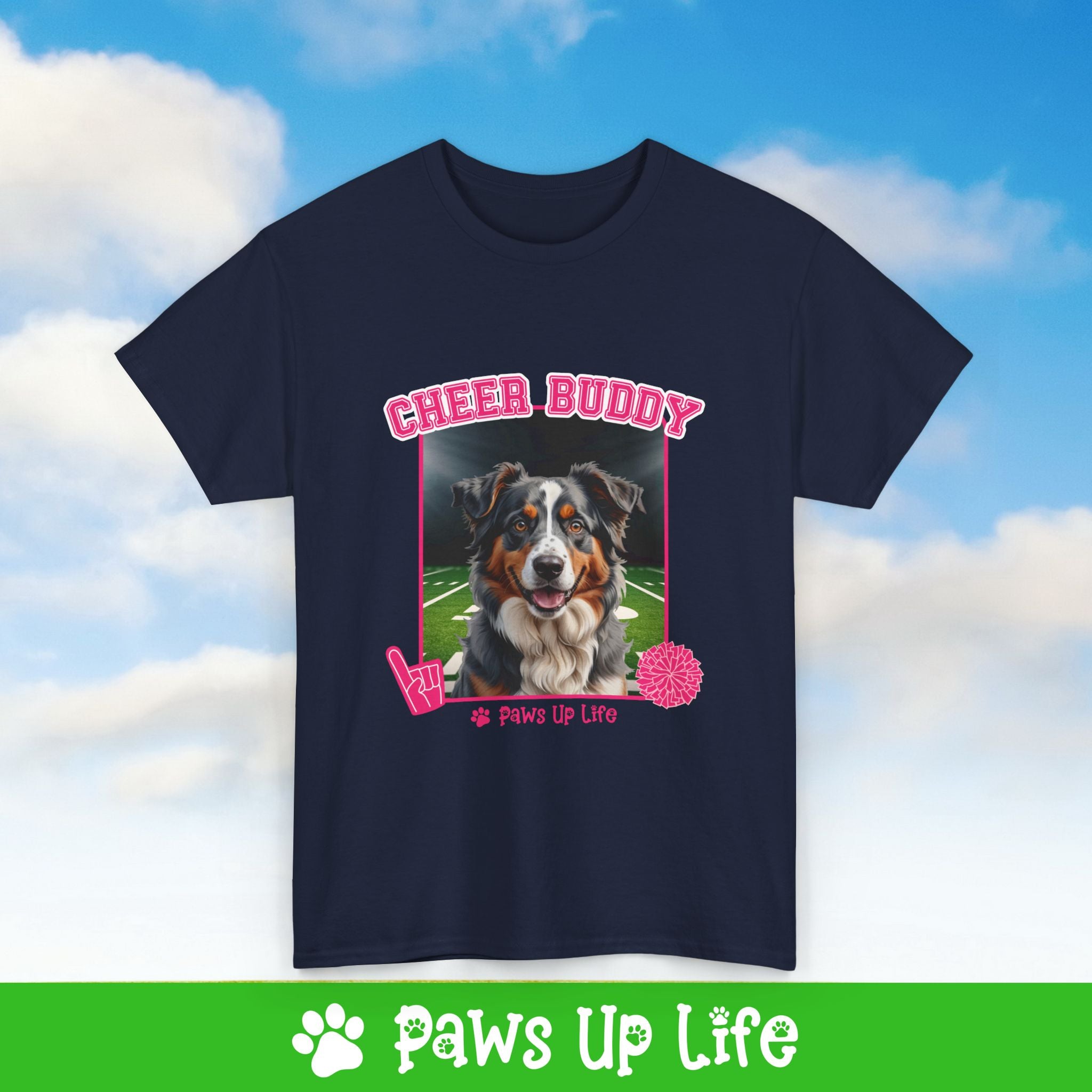 Australian Shepherd Cheer Buddy Cheerleading Dog Tee, Shirt, Unisex Pet Lover Gift, Dog Mom Dad Tshirt, Animal Rescue Advocate, Cute Puppy Graphic Top Classic Collar | Paws Up Life, LLC