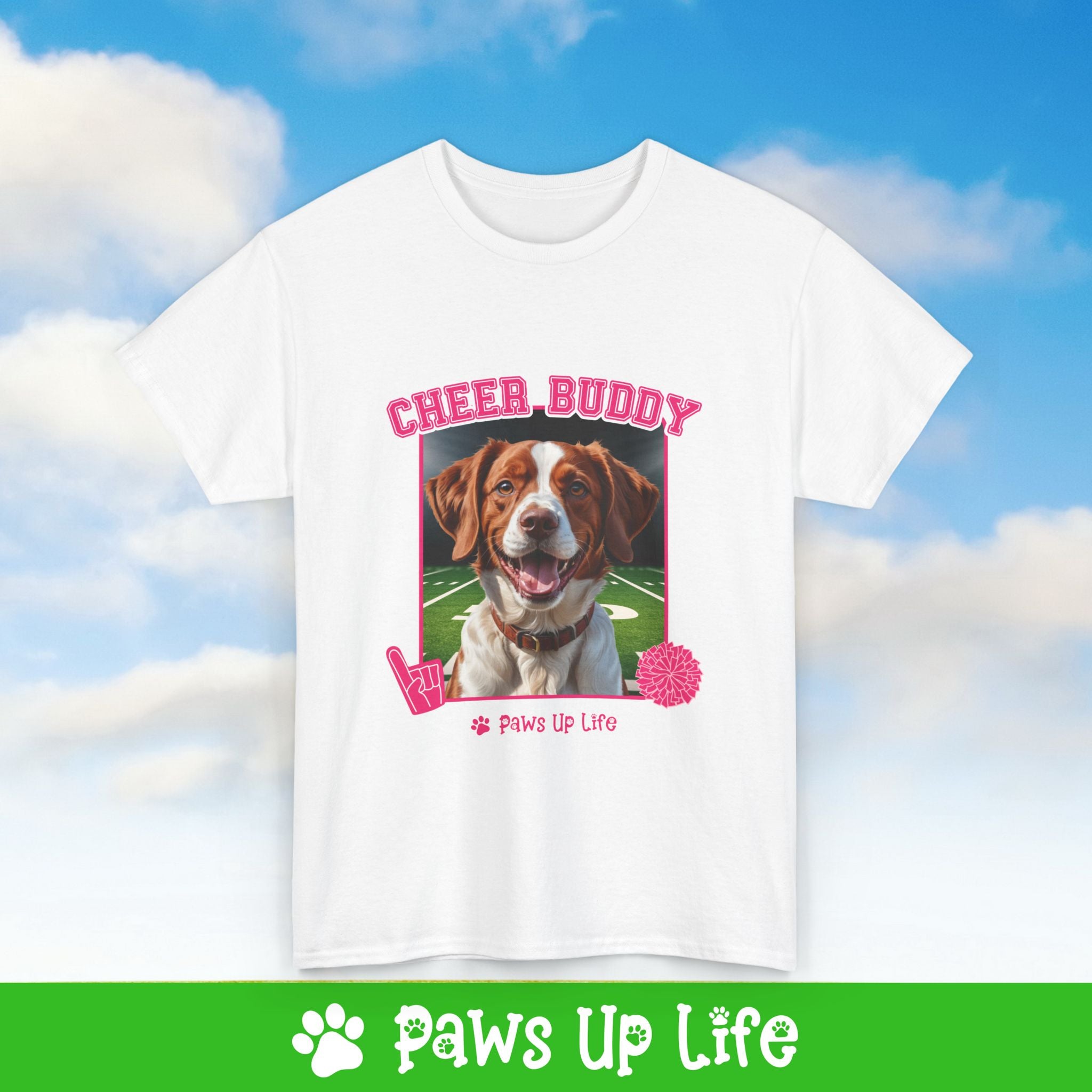 Brittany Football Cheer Buddy Cheerleading Dog Tee, Shirt, Unisex Pet Lover Gift, Dog Mom Dad Tshirt, Animal Rescue Advocate, Cute Puppy Graphic Top Classic Collar | Paws Up Life, LLC