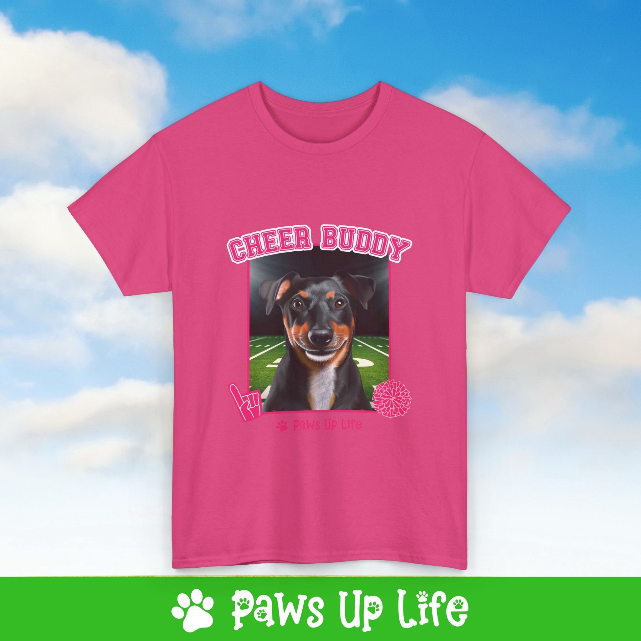 Black Russell Terrier Football Cheer Buddy Cheerleading Dog Tee, Shirt, Unisex Pet Lover Gift, Dog Mom Dad Tshirt, Animal Rescue Advocate, Cute Puppy Graphic Top Classic Collar