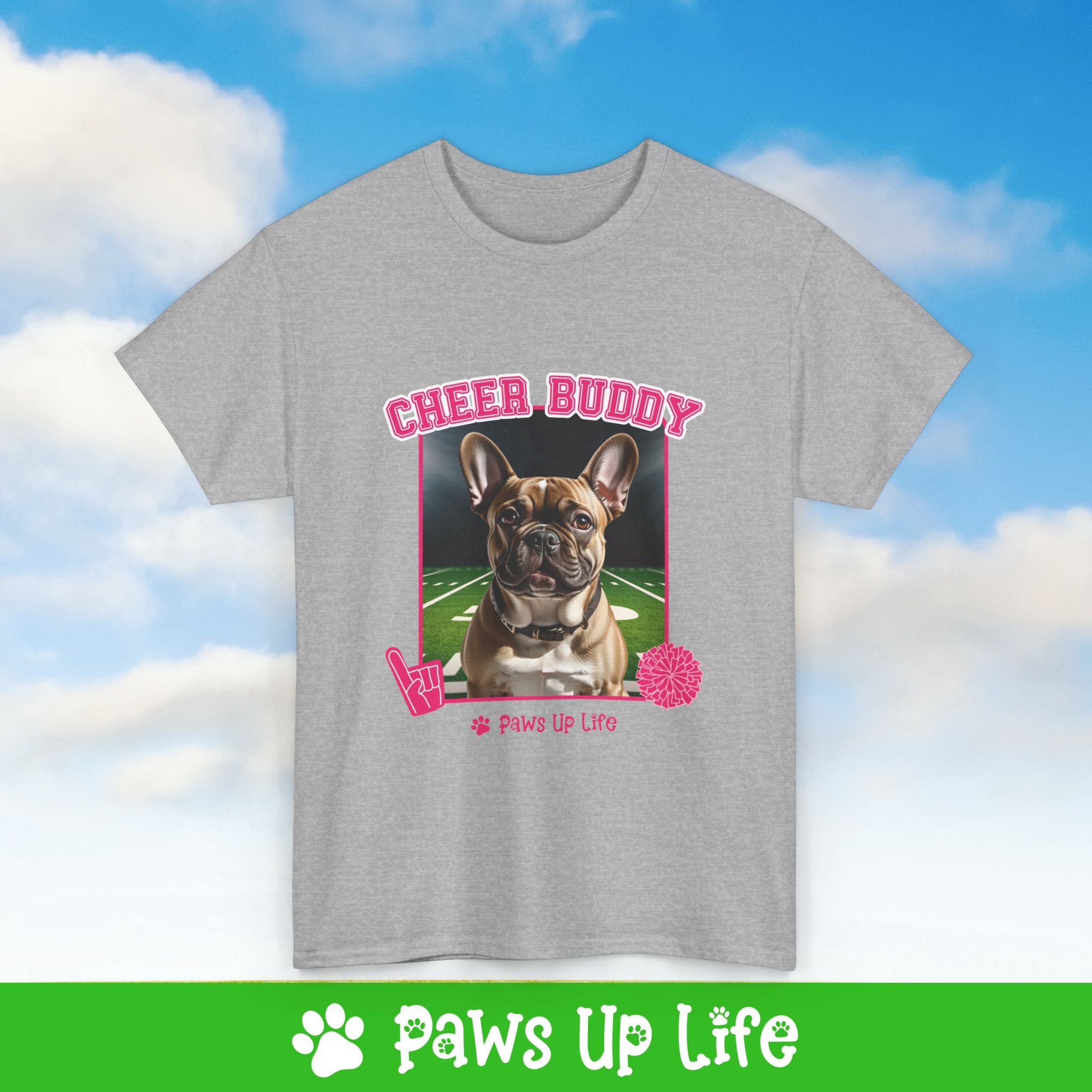 French Bulldog Football Cheer Buddy Cheerleading Dog Tee, Shirt, Unisex Pet Lover Gift, Dog Mom Dad Tshirt, Animal Rescue Advocate, Cute Puppy Graphic Top Classic Collar | Paws Up Life, LLC