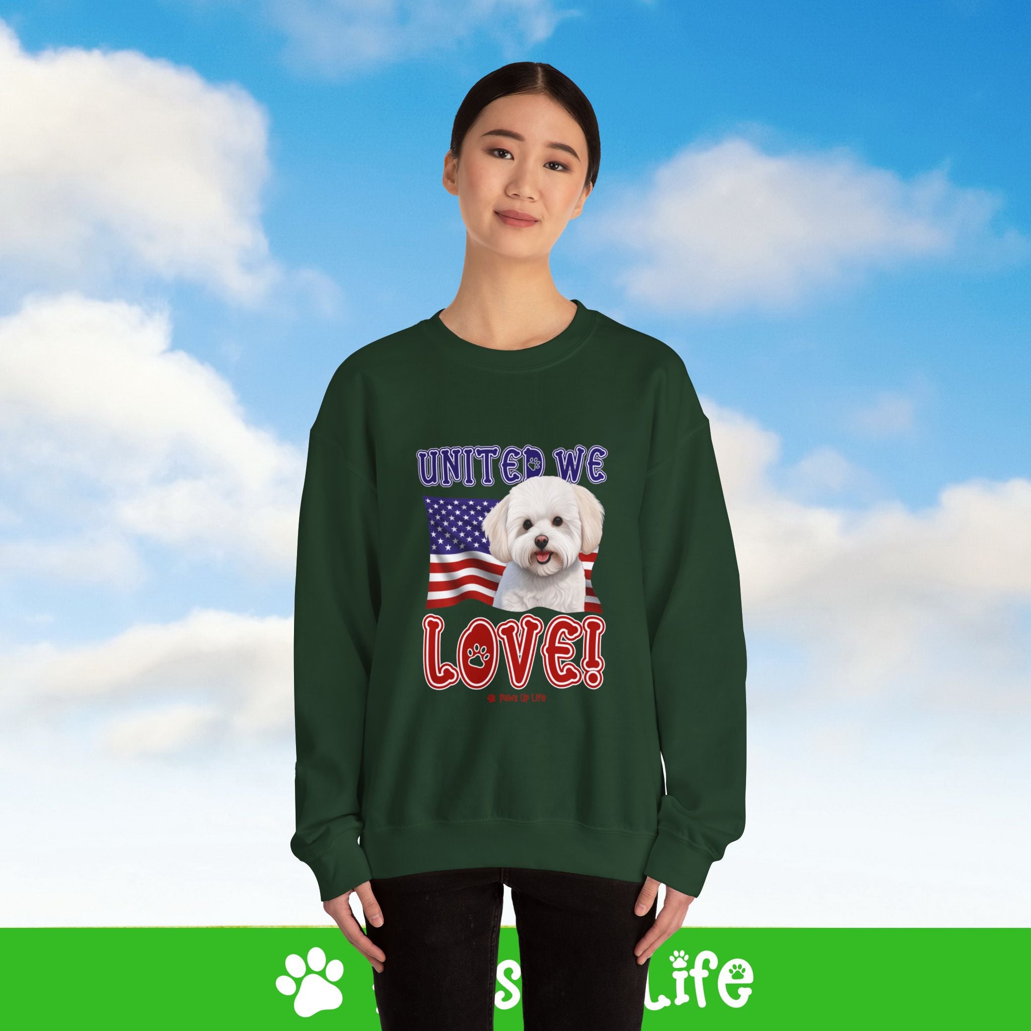 Bichon Frise Dog United We Love Dog Crewneck Sweatshirt, Unisex Gift for Animal Lovers, Dog Mom Dad Sweatshirt, Cute Dog Lover Apparel, Fun Pet | Paws Up Life, LLC