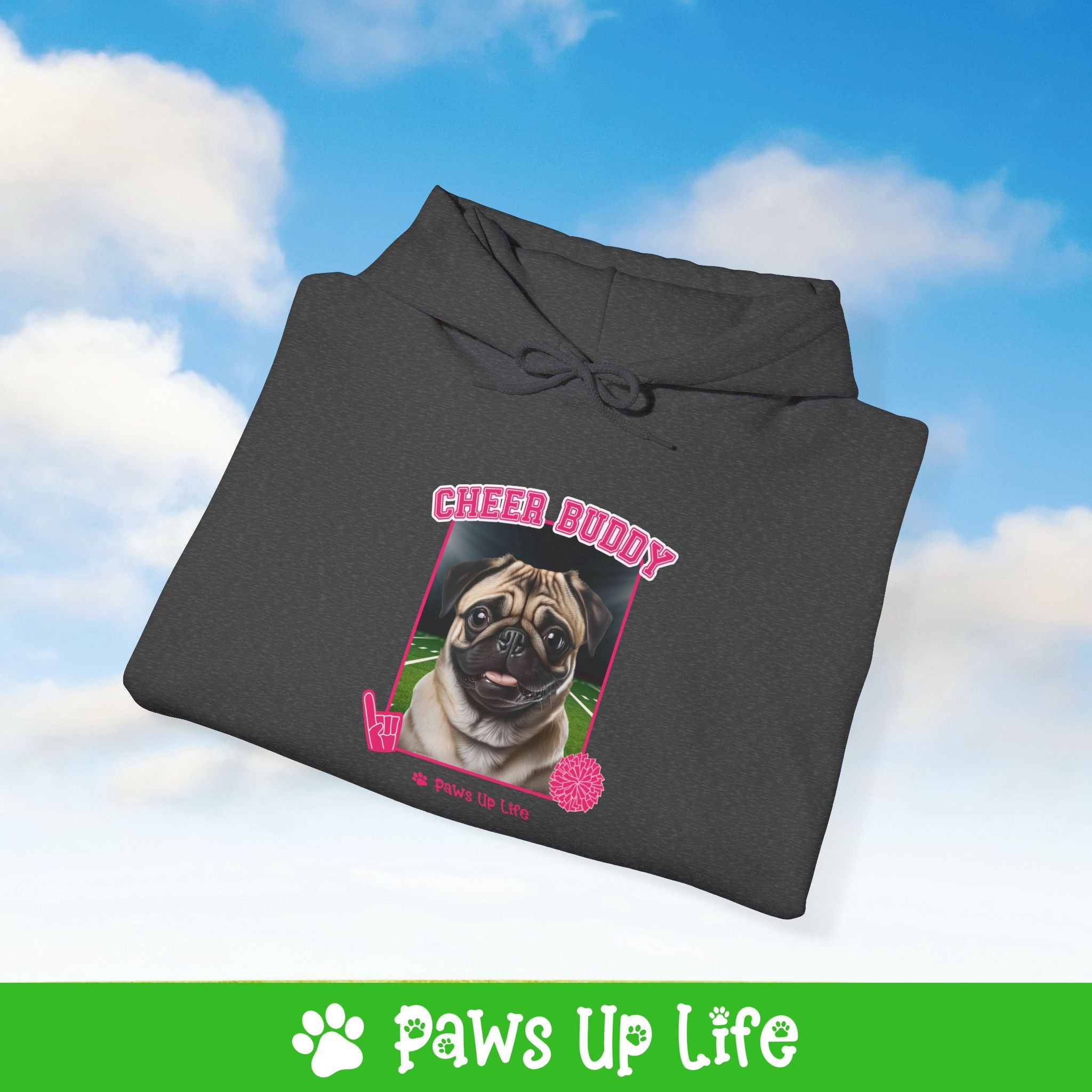 Pug Football Cheer Buddy Cheerleading Dog Unisex Hoodie Hooded Sweatshirt Classic Comfy Cotton | Paws Up Life, LLC