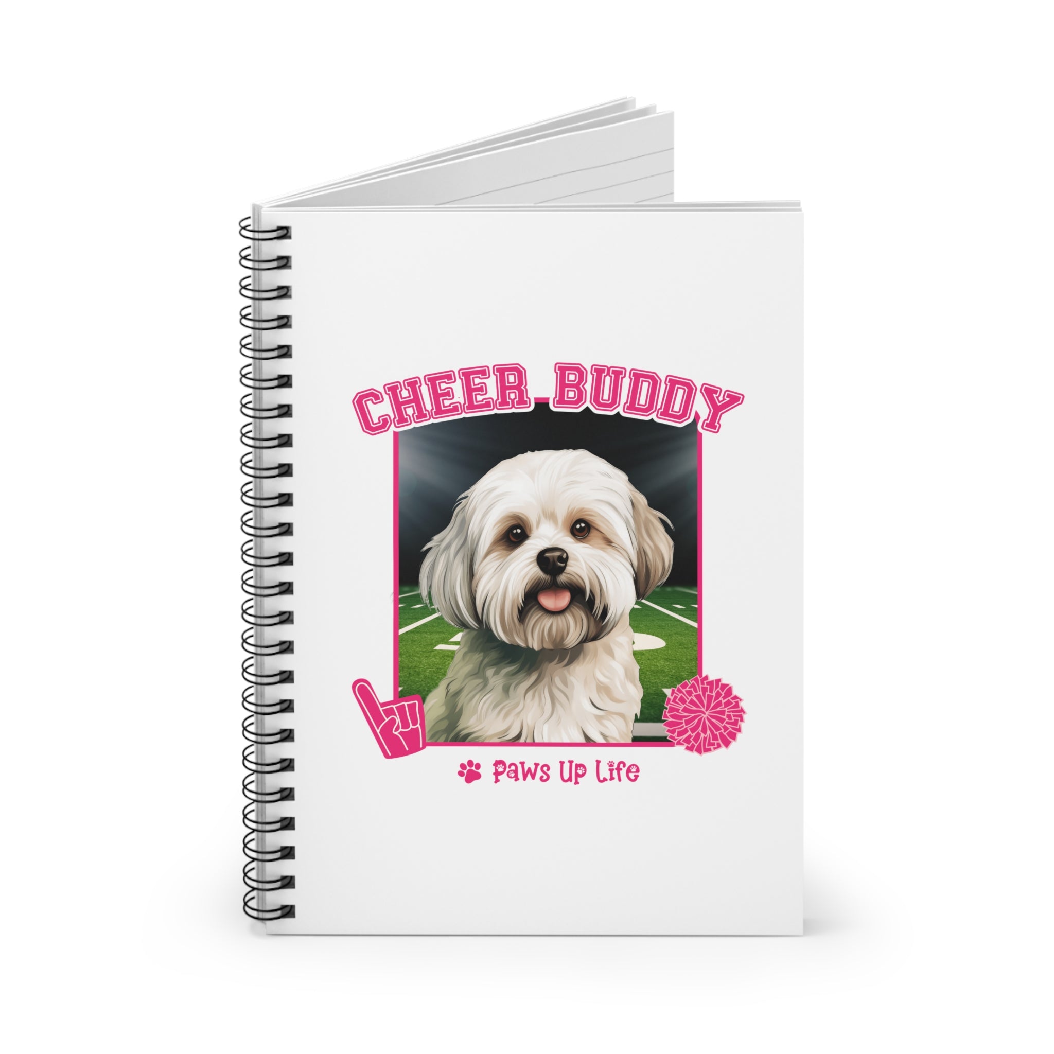 Maltese Football Cheer Buddy Cheerleading Dog Spiral Notebook for Office and Home - Ruled Line | Paws Up Life, LLC