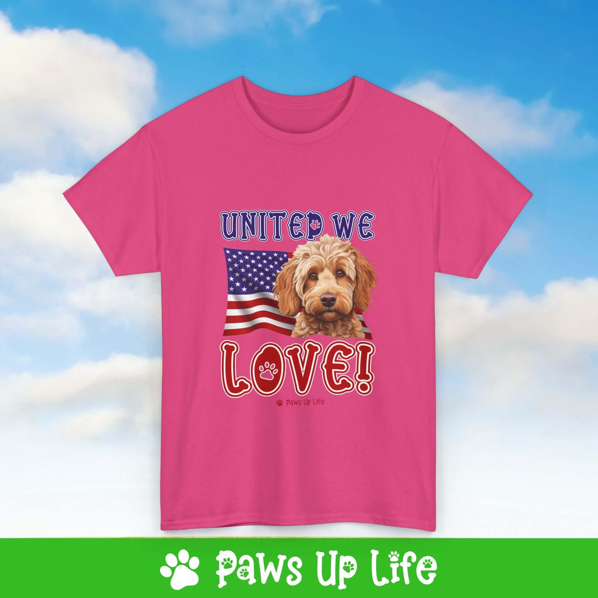 "United We Love" Spoodle Lover T-Shirt – Perfect Patriotic Gift for Dog Lovers, Unisex Dog Mom & Dad Tee with a Fun Dog Design | Paws Up Life, LLC