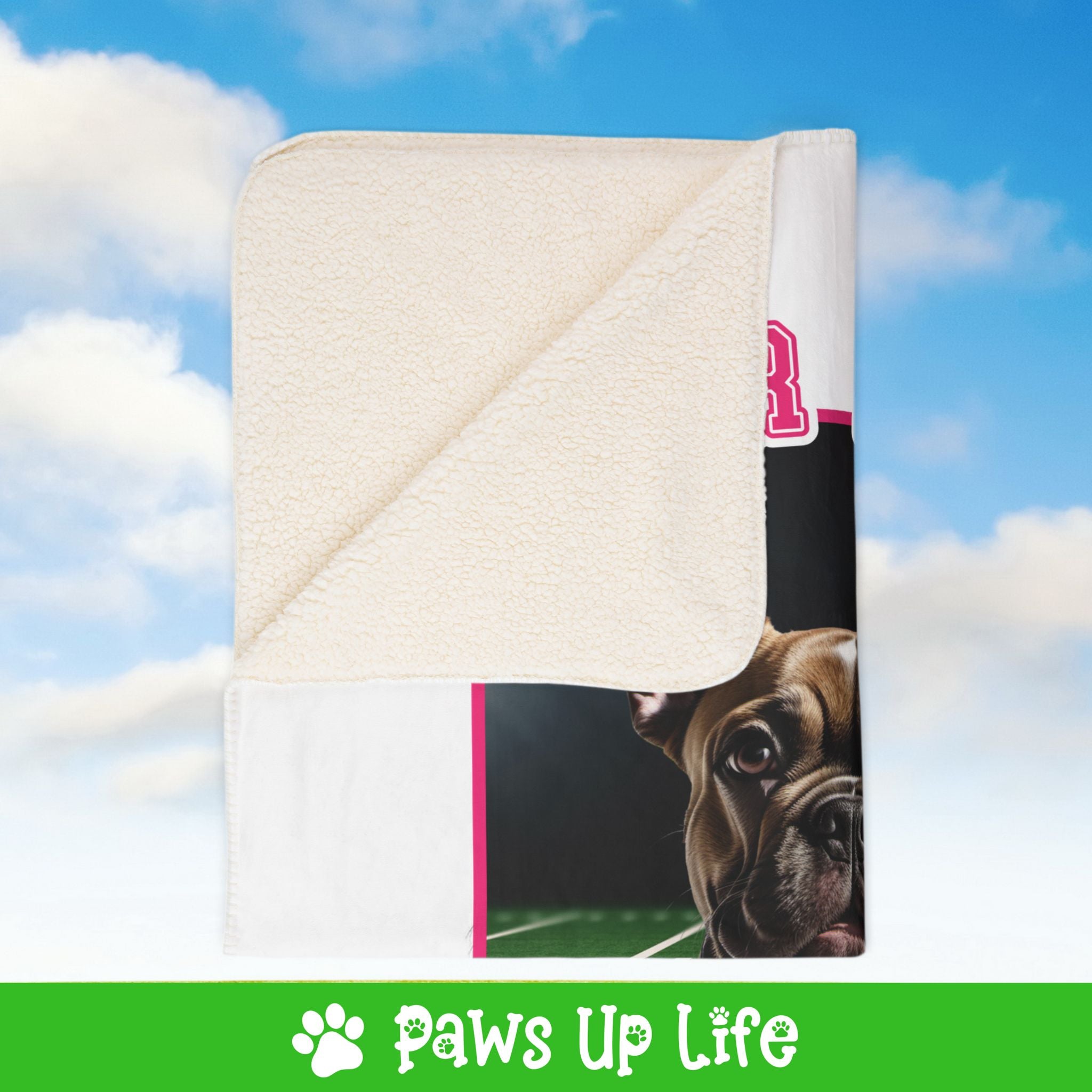 French Bulldog Football Cheer Buddy Cheerleading Dog Fleece Sherpa Blanket - Perfect for Snuggling and Cozy Napping | Paws Up Life, LLC