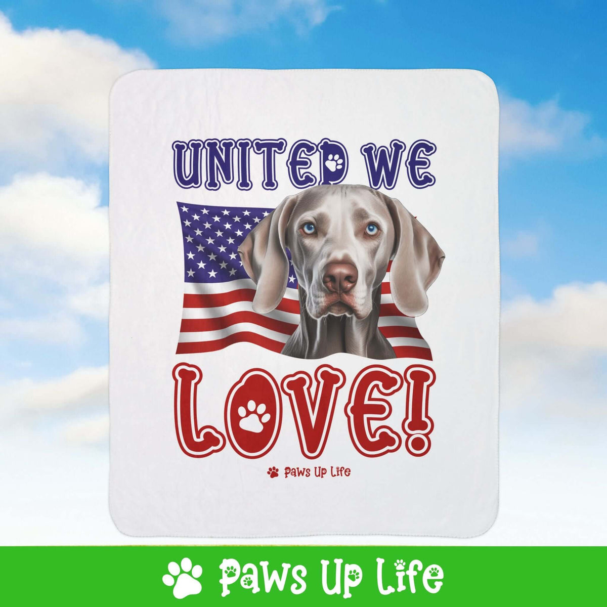 "United We Love" Weimaraner Patriotic Fleece Sherpa Blanket - Perfect for Snuggling and Cozy Napping