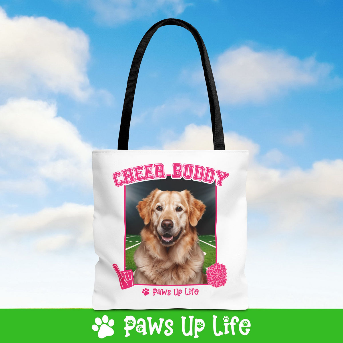 Golden Retriever Football Cheer Buddy Tote Bag - Choose from 3 Sizes