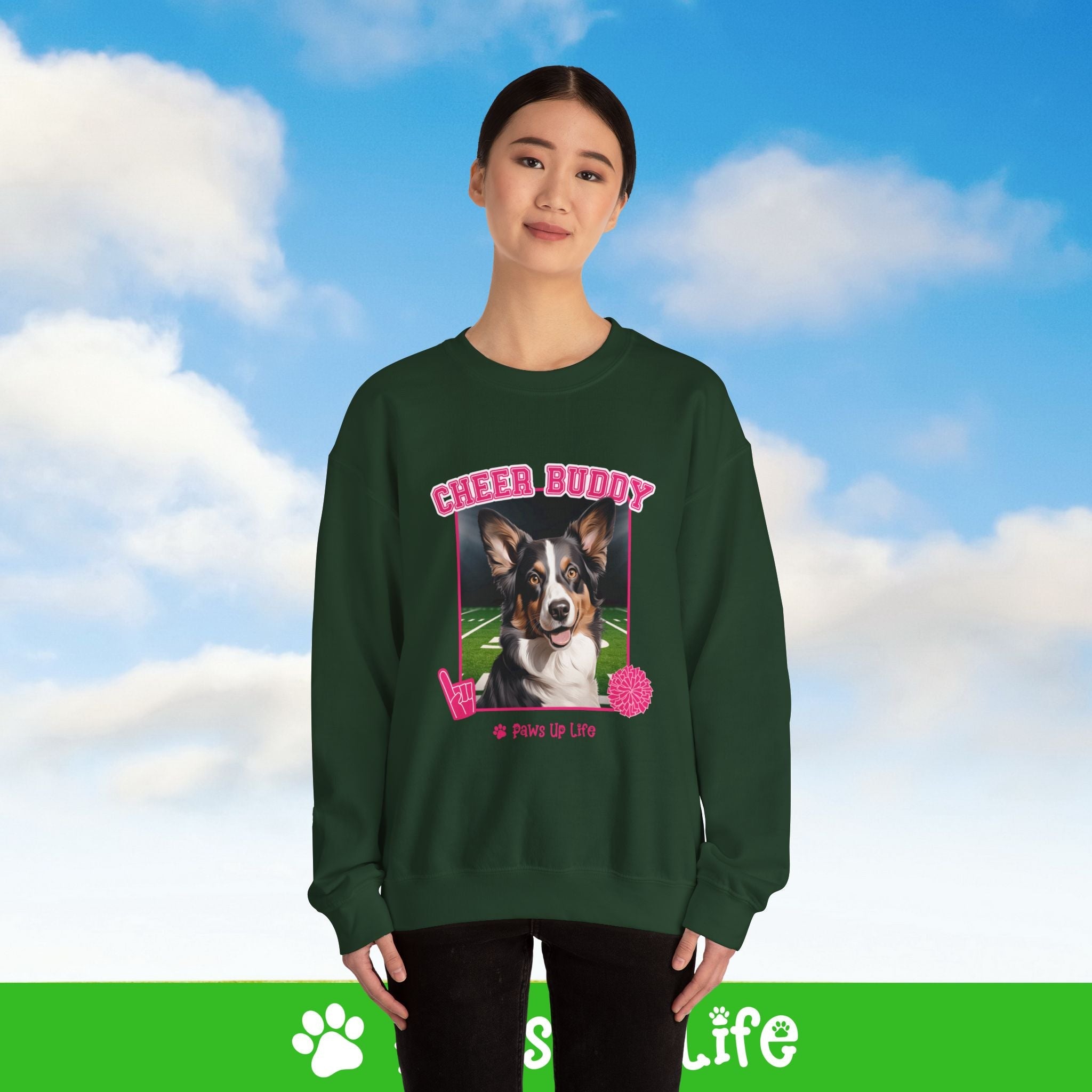 Cardigan Welsh Corgi Football Cheer Buddy Cheerleading Dog Crewneck Sweatshirt, Unisex Gift for Animal Lovers, Dog Mom Dad Sweatshirt, Cute Dog Lover Apparel, Fun Pet | Paws Up Life, LLC