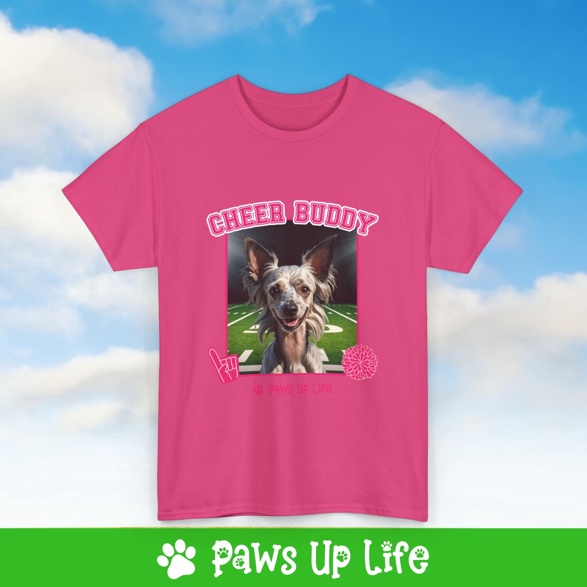 Chinese Crested Football Cheer Buddy Cheerleading Dog Tee, Shirt, Unisex Pet Lover Gift, Dog Mom Dad Tshirt, Animal Rescue Advocate, Cute Puppy Graphic Top Classic Collar | Paws Up Life, LLC