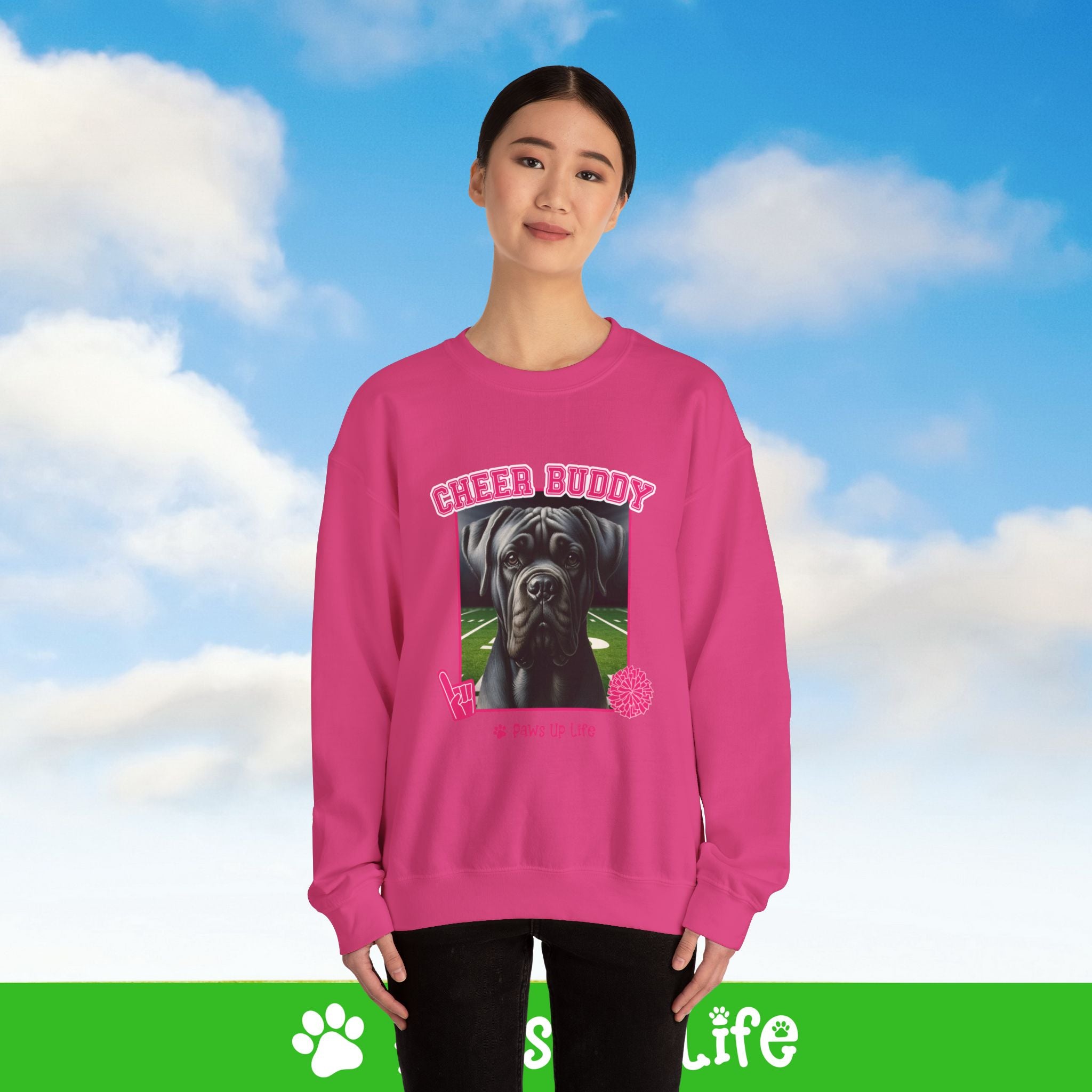 Cane Corso Football Cheer Buddy Cheerleading Dog Crewneck Sweatshirt, Unisex Gift for Animal Lovers, Dog Mom Dad Sweatshirt, Cute Dog Lover Apparel, Fun Pet | Paws Up Life, LLC