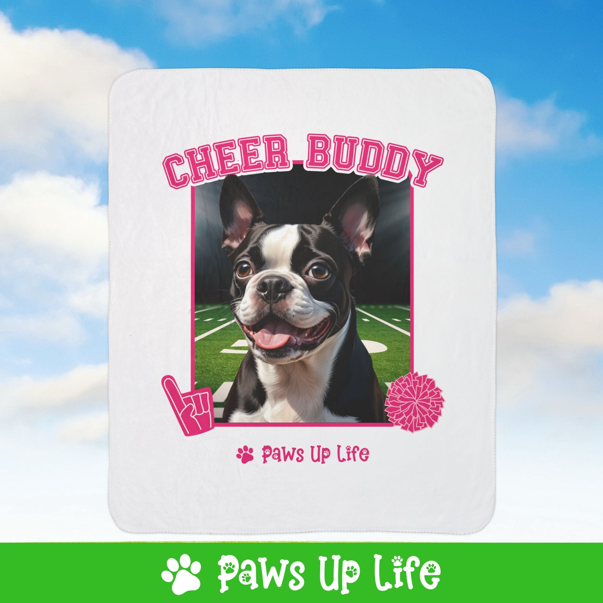 Boston Terrier Football Cheer Buddy Cheerleading Dog Fleece Sherpa Blanket - Perfect for Snuggling and Cozy Napping | Paws Up Life, LLC