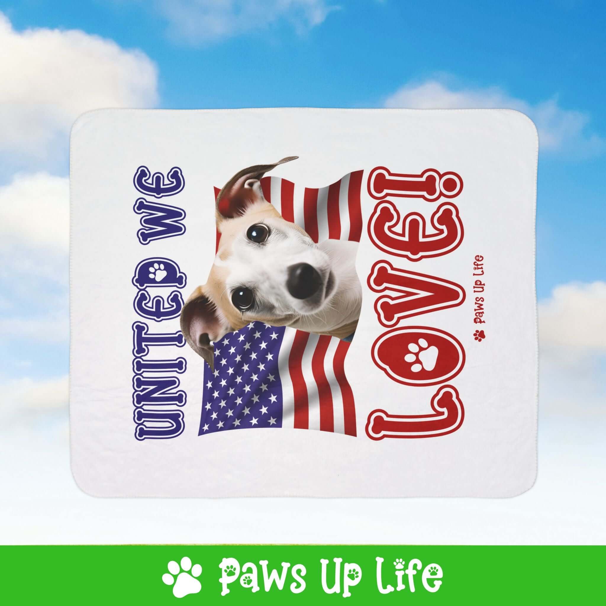 "United We Love" Whippet Patriotic Fleece Sherpa Blanket - Perfect for Snuggling and Cozy Napping | Paws Up Life, LLC