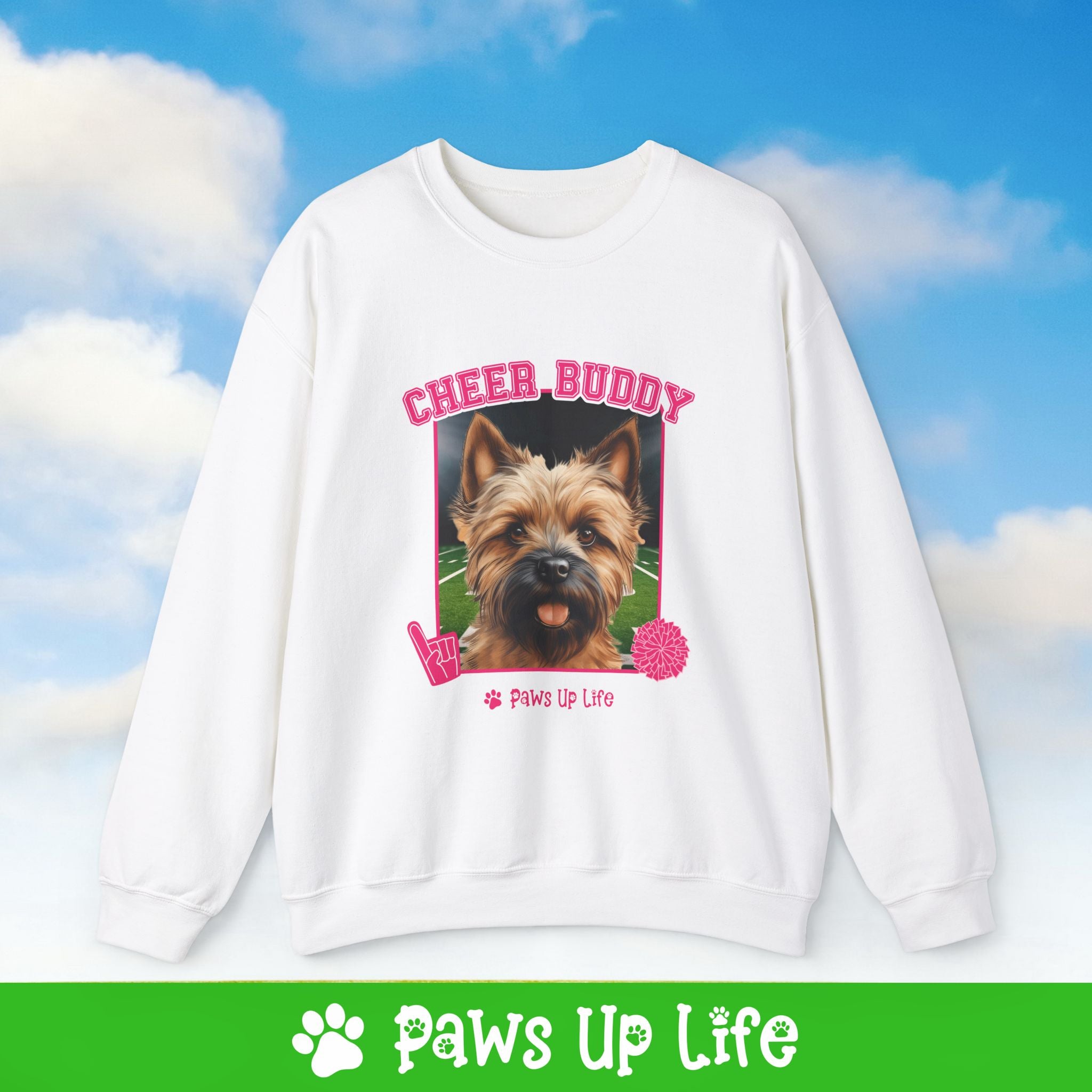 Cairn Terrier Football Cheer Buddy Cheerleading Dog Crewneck Sweatshirt, Unisex Gift for Animal Lovers, Dog Mom Dad Sweatshirt, Cute Dog Lover Apparel, Fun Pet | Paws Up Life, LLC