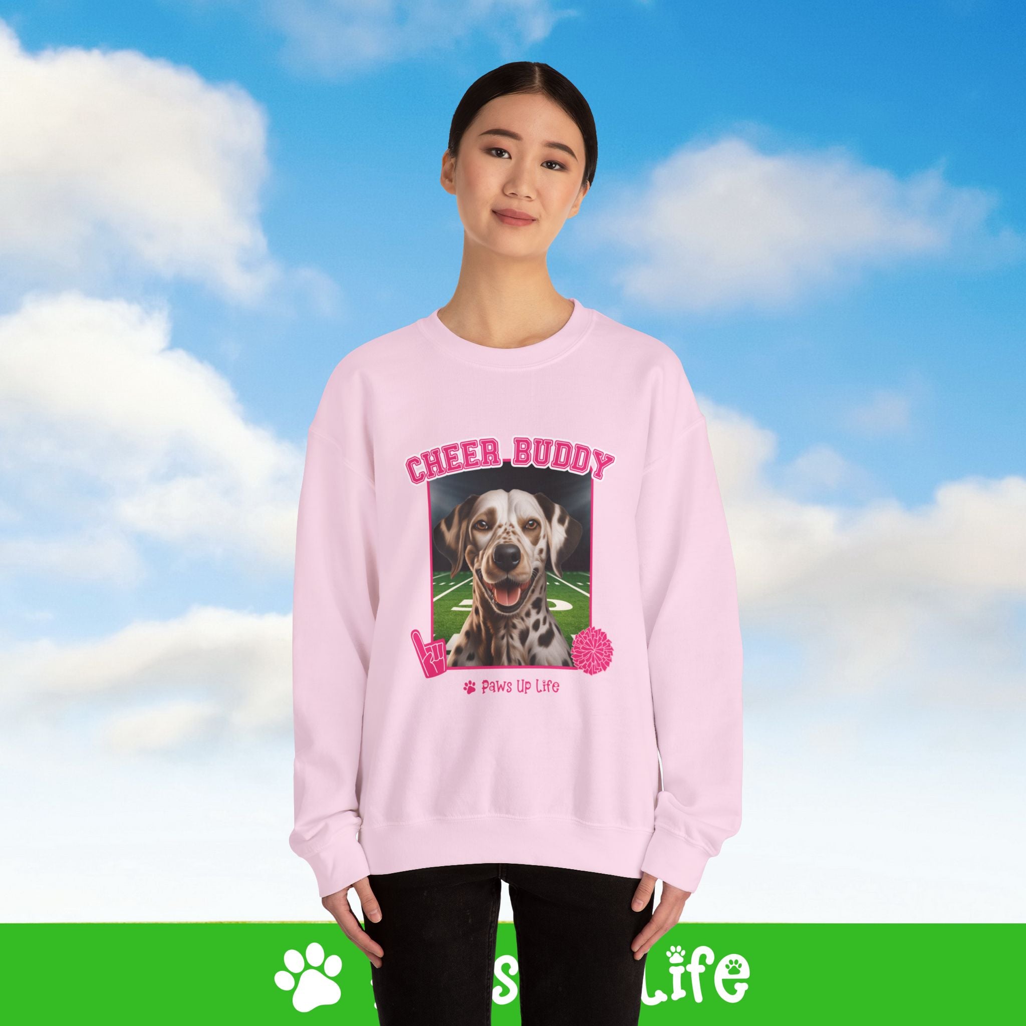 Dalmation Football Cheer Buddy Cheerleading Dog Crewneck Sweatshirt, Unisex Gift for Animal Lovers, Dog Mom Dad Sweatshirt, Cute Dog Lover Apparel, Fun Pet