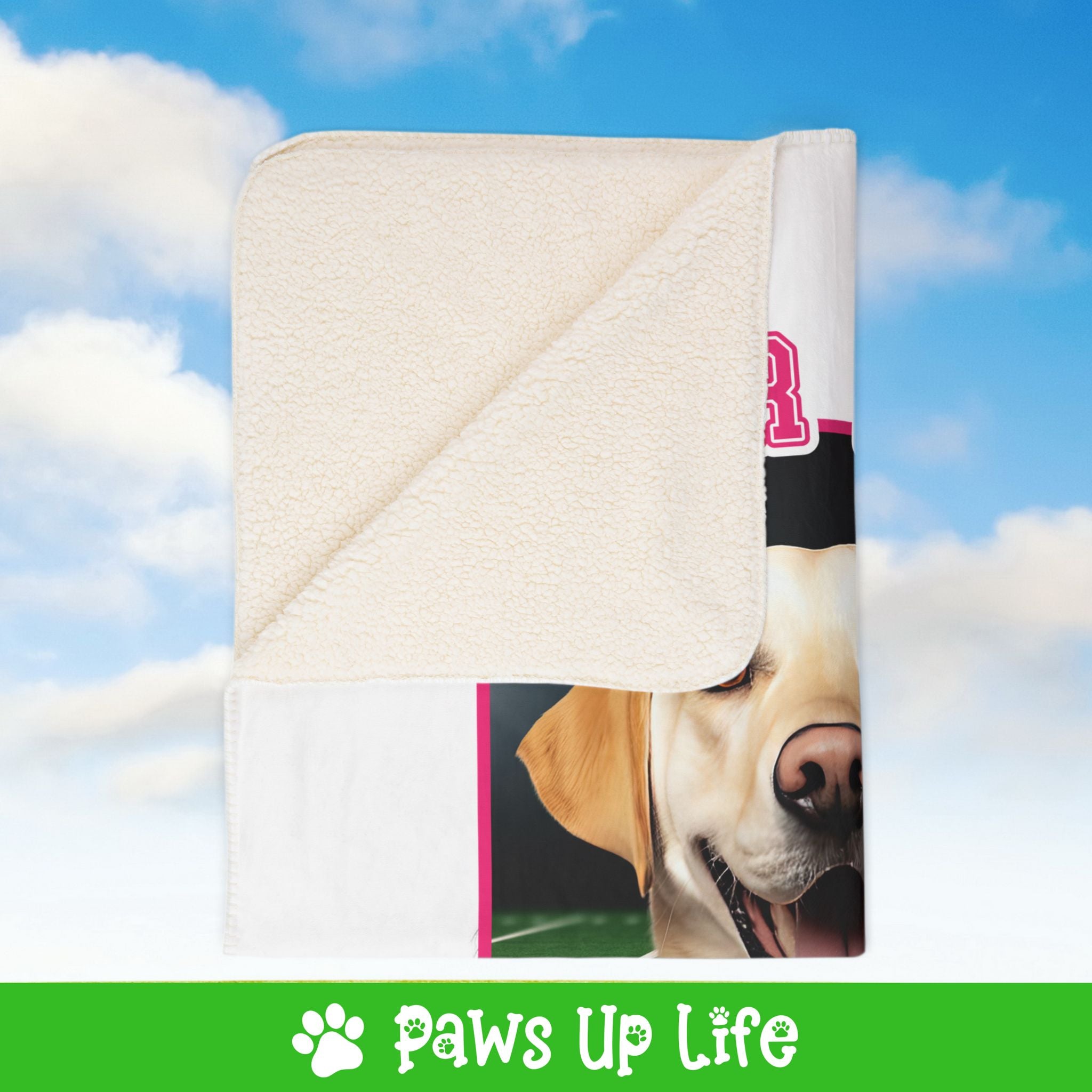 Labrador Retriever Yellow Lab Football Cheer Buddy Cheerleading Dog Fleece Sherpa Blanket - Perfect for Snuggling and Cozy Napping | Paws Up Life, LLC