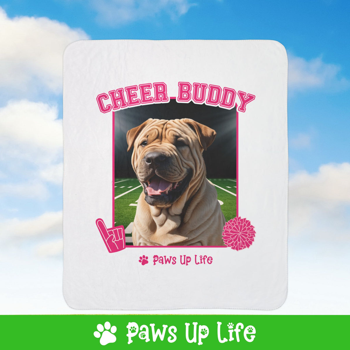 Chinese Shar Pei Football Cheer Buddy Cheerleading Dog Fleece Sherpa Blanket - Perfect for Snuggling and Cozy Napping | Paws Up Life, LLC