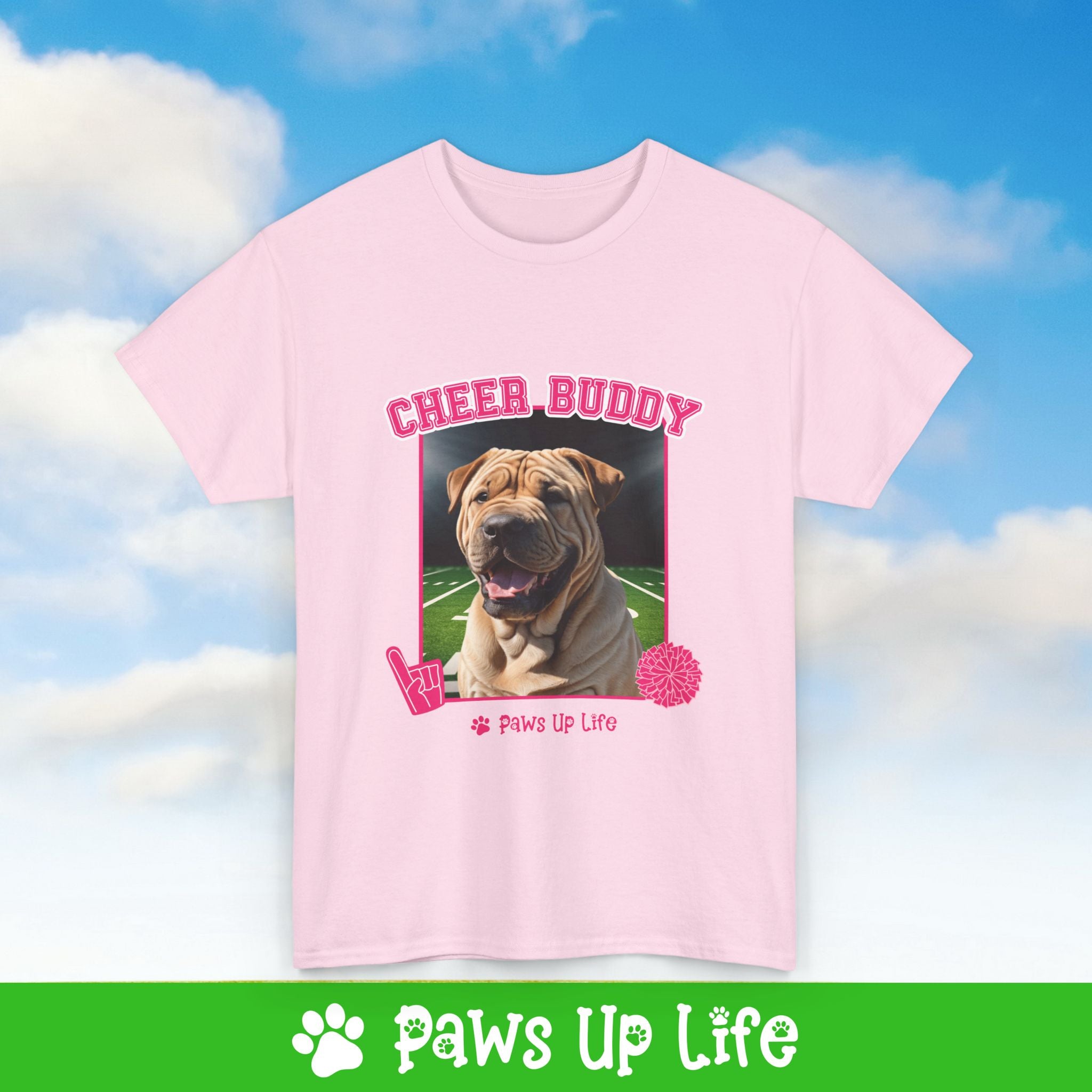 Chinese Shar Pei Football Cheer Buddy Cheerleading Dog Tee, Shirt, Unisex Pet Lover Gift, Dog Mom Dad Tshirt, Animal Rescue Advocate, Cute Puppy Graphic Top Classic Collar | Paws Up Life, LLC