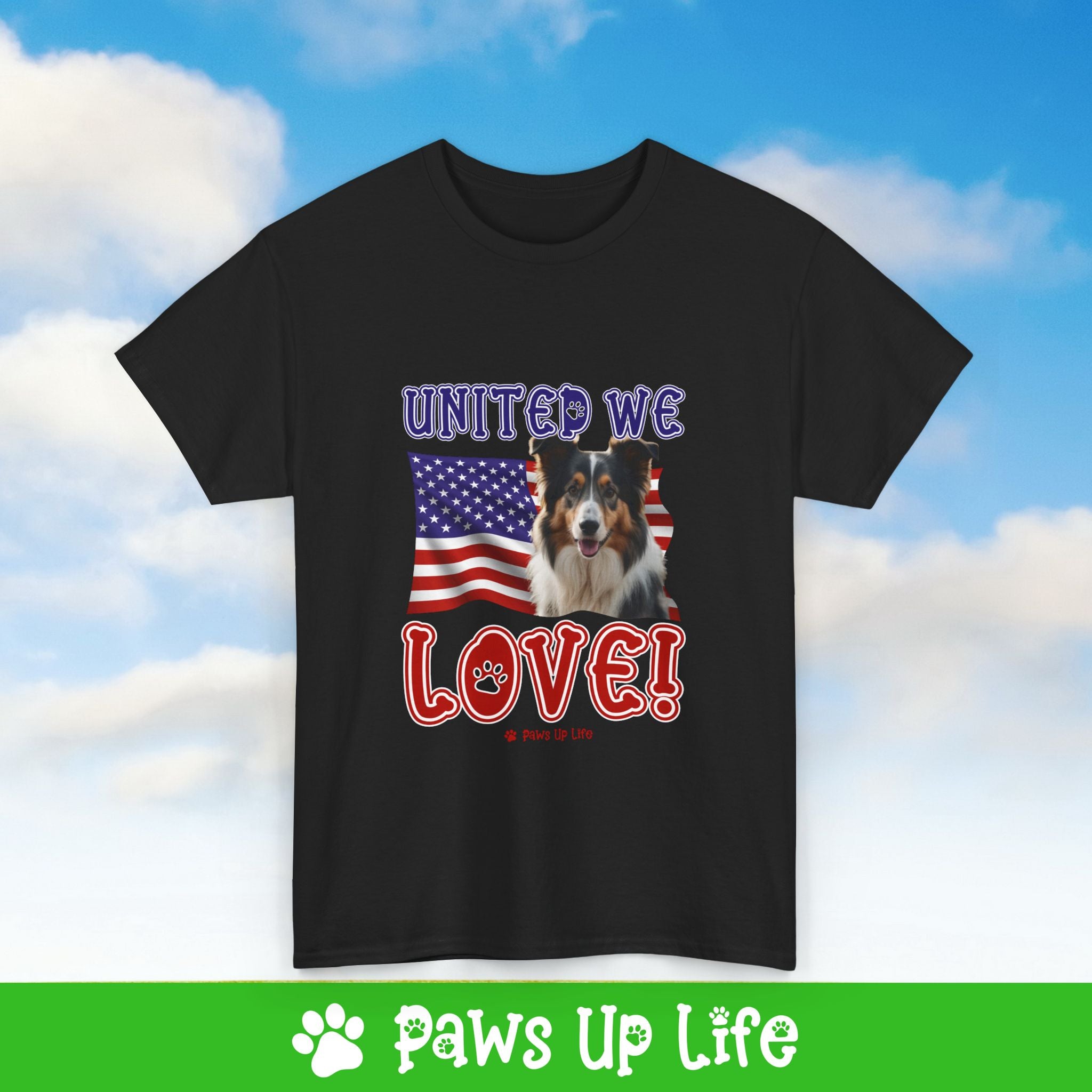 Collie Dog United We Love Dog Tee, Shirt, Unisex Pet Lover Gift, Dog Mom Dad Tshirt, Animal Rescue Advocate, Cute Puppy Graphic Top Classic Collar | Paws Up Life, LLC