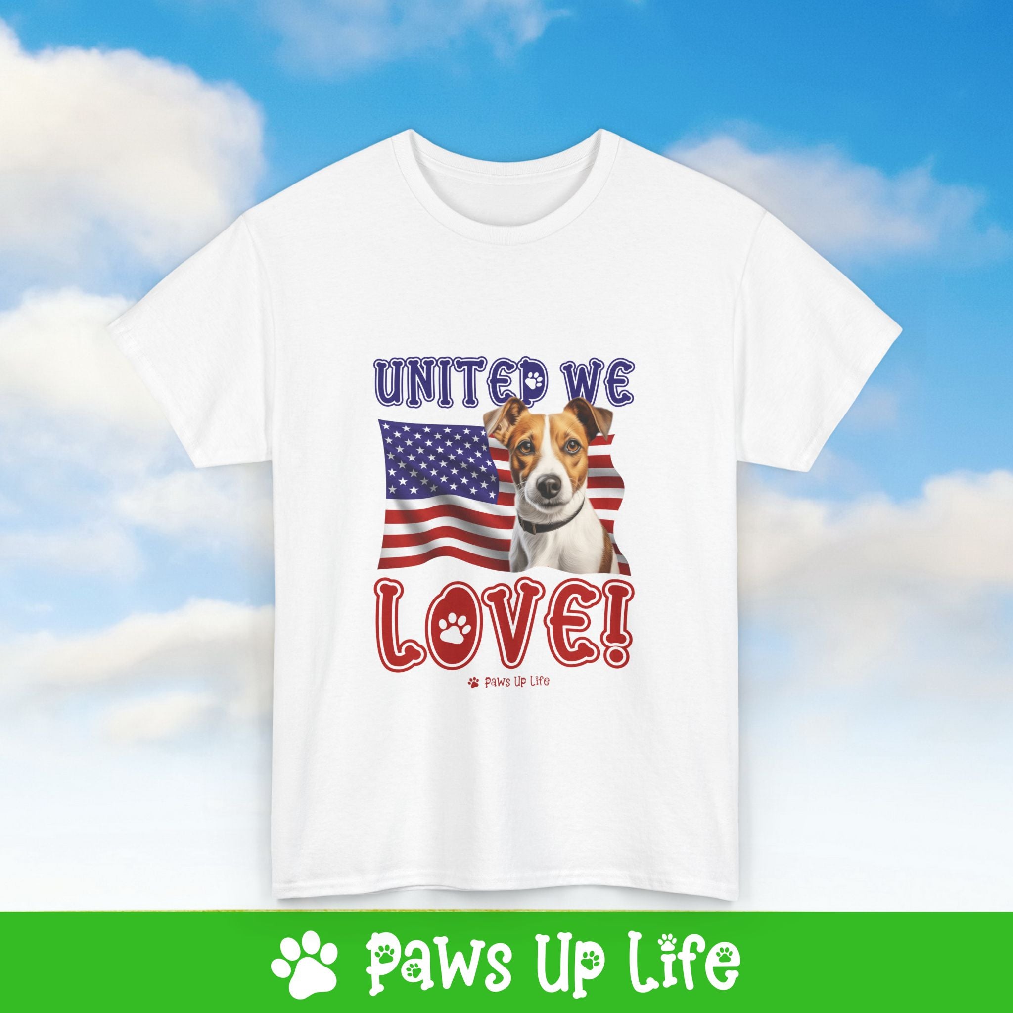 Jack Russell Dog United We Love Dog Tee, Shirt, Unisex Pet Lover Gift, Dog Mom Dad Tshirt, Animal Rescue Advocate, Cute Puppy Graphic Top Classic Collar | Paws Up Life, LLC