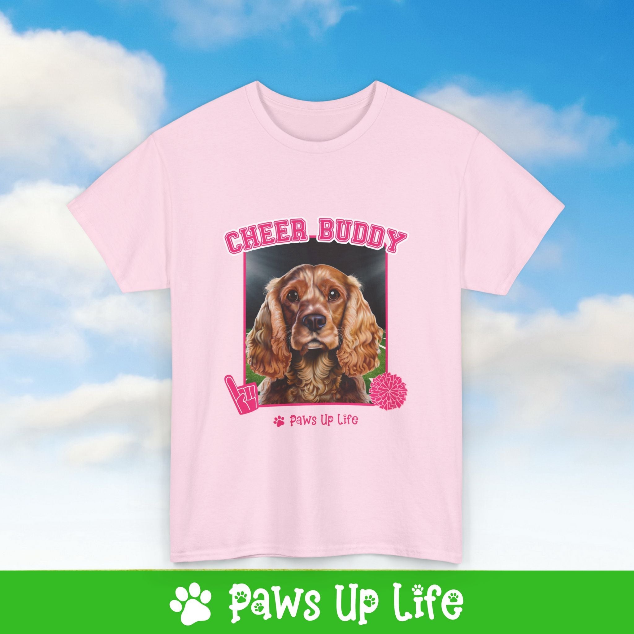 English Cocker Spaniel Football Cheer Buddy Cheerleading Dog Tee, Shirt, Unisex Pet Lover Gift, Dog Mom Dad Tshirt, Animal Rescue Advocate, Cute Puppy Graphic Top Classic Collar | Paws Up Life, LLC