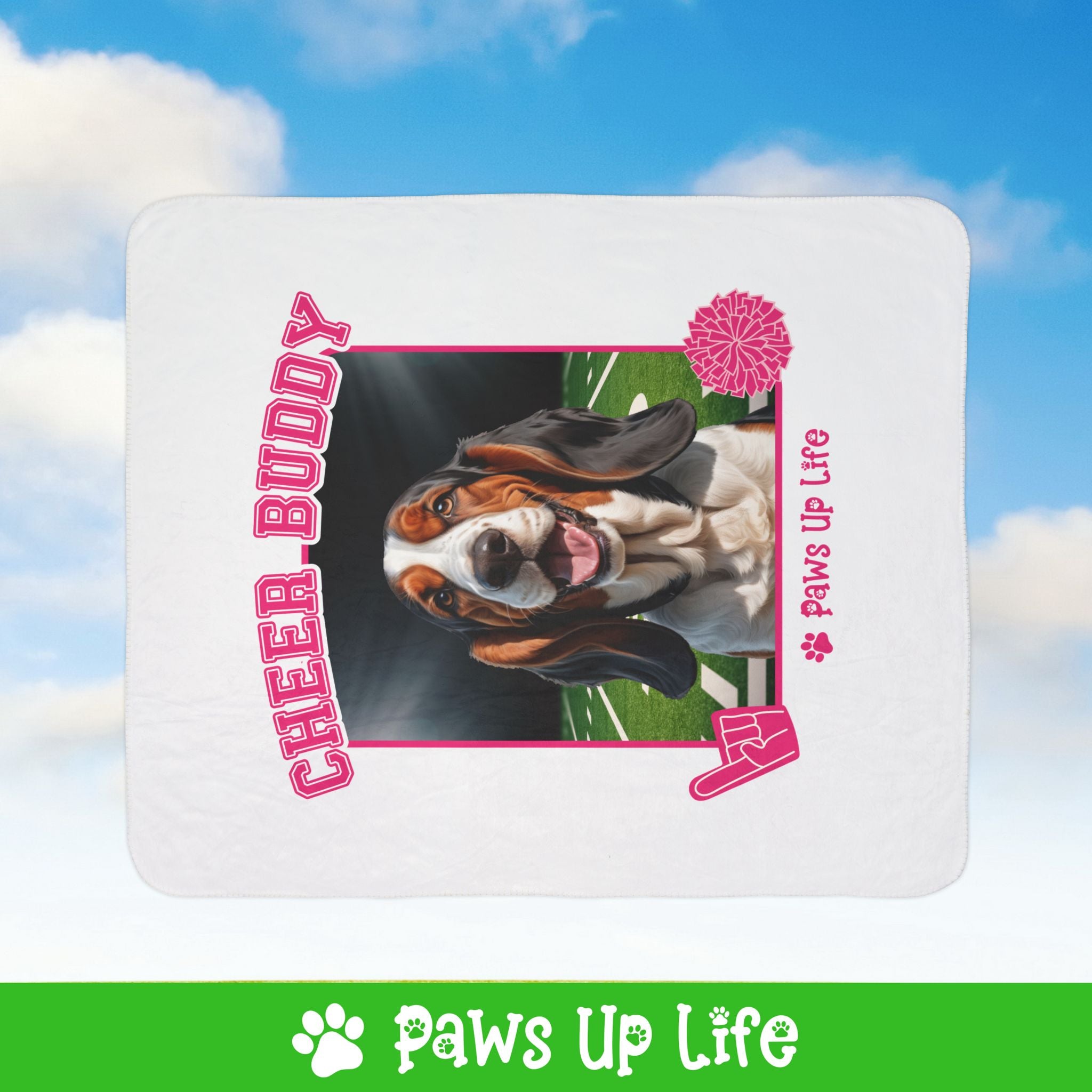 Bassett Hound Cheer Buddy Cheerleading Dog Fleece Sherpa Blanket - Perfect for Snuggling and Cozy Napping | Paws Up Life, LLC