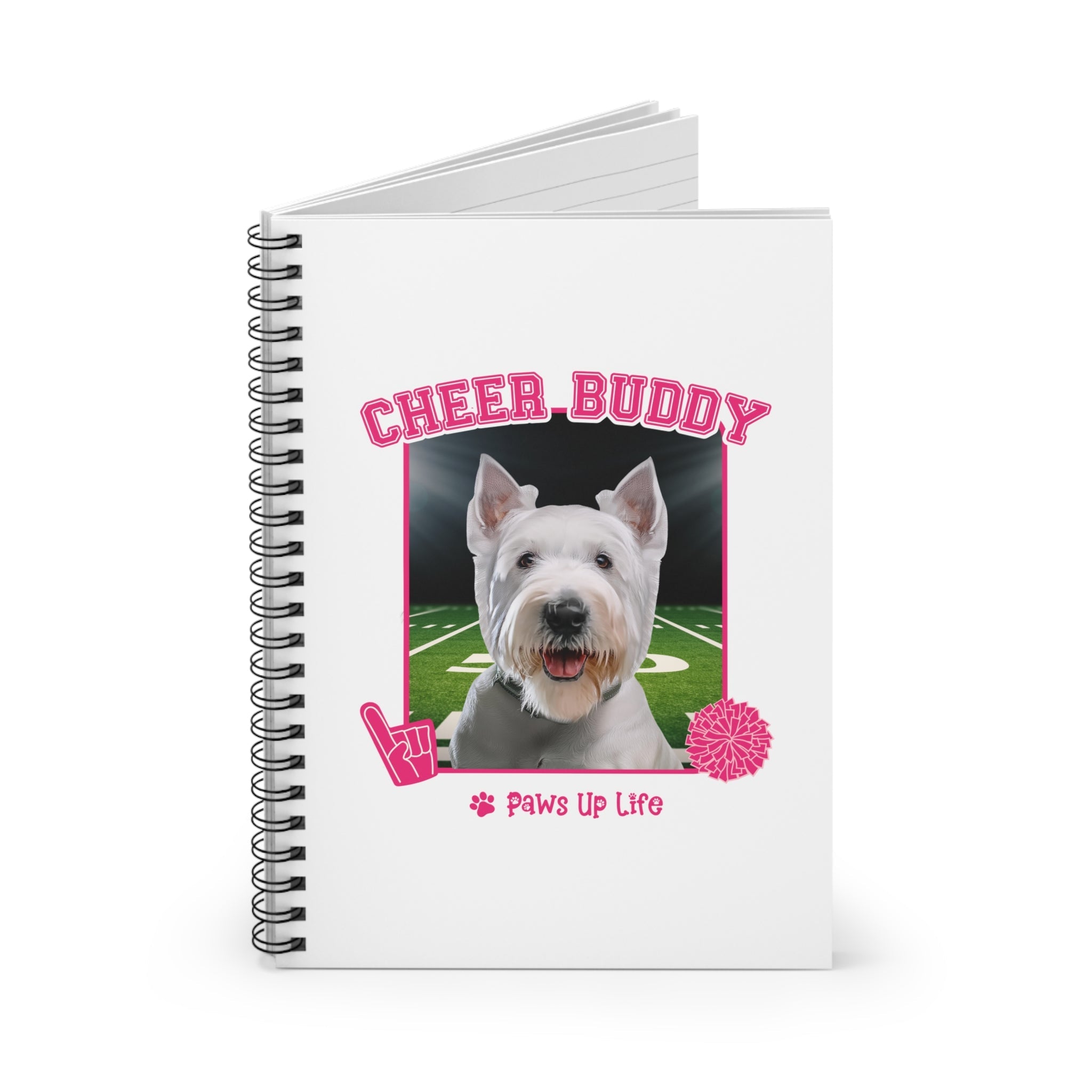 White Scottish Terrier Football Cheer Buddy Cheerleading Dog Spiral Notebook for Office and Home - Ruled Line