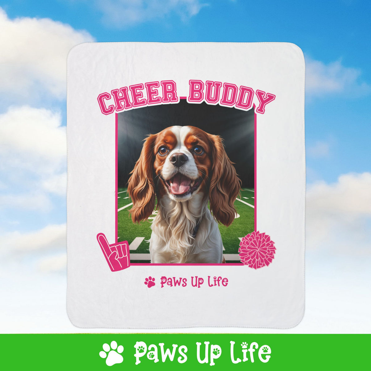 Cavalier King Charles Spaniel Football Cheer Buddy Cheerleading Dog Fleece Sherpa Blanket - Perfect for Snuggling and Cozy Napping | Paws Up Life, LLC