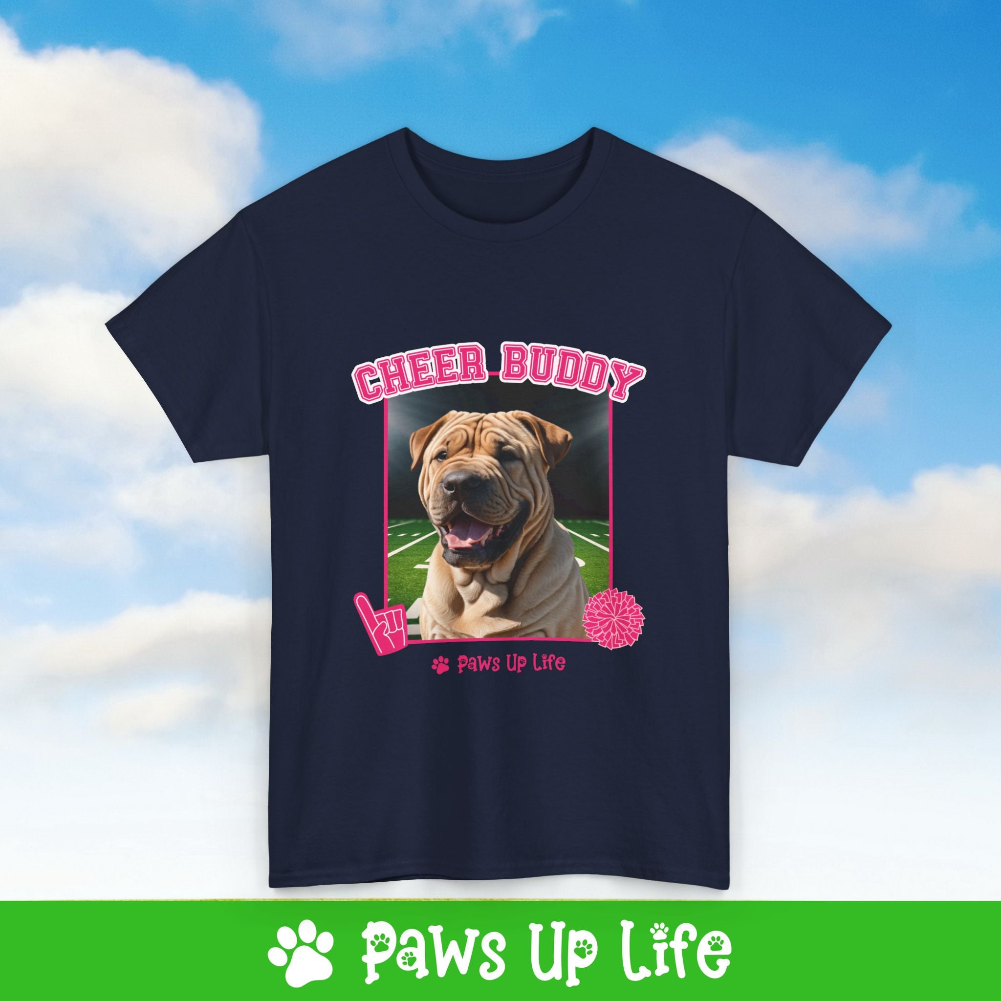 Chinese Shar Pei Football Cheer Buddy Cheerleading Dog Tee, Shirt, Unisex Pet Lover Gift, Dog Mom Dad Tshirt, Animal Rescue Advocate, Cute Puppy Graphic Top Classic Collar | Paws Up Life, LLC