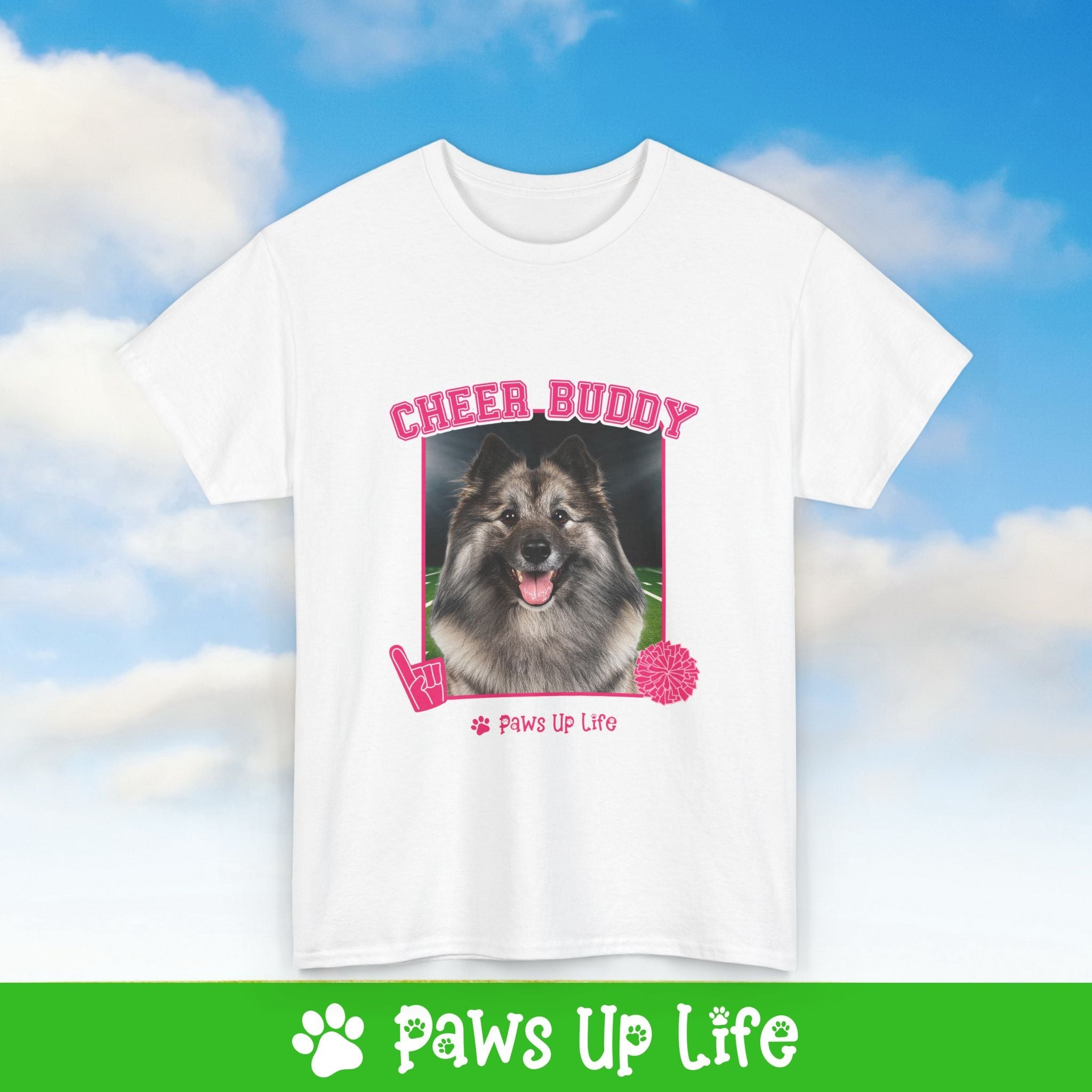 Keeshond Football Cheer Buddy Cheerleading Dog Tee, Shirt, Unisex Pet Lover Gift, Dog Mom Dad Tshirt, Animal Rescue Advocate, Cute Puppy Graphic Top Classic Collar | Paws Up Life, LLC