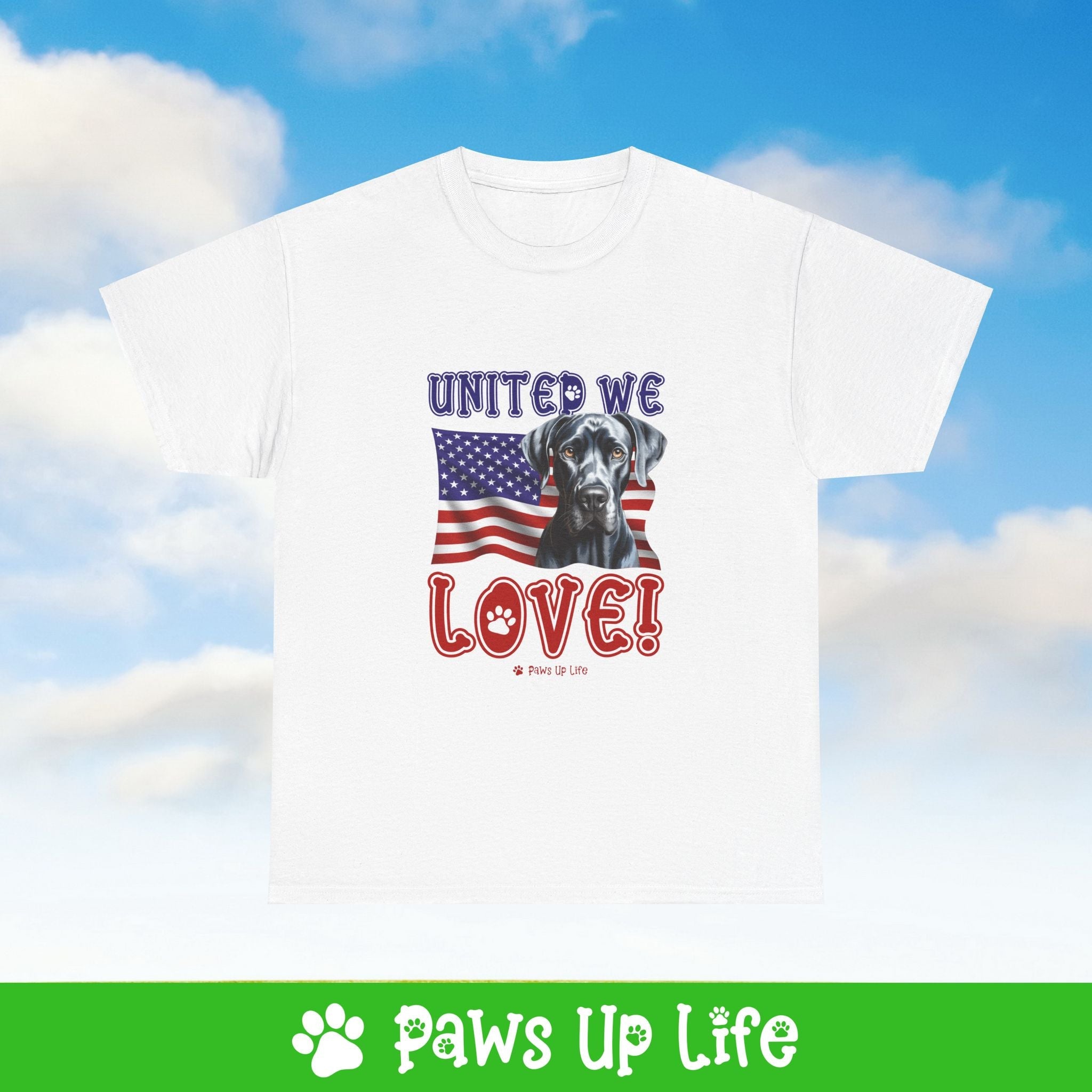 Great Dane Dog United We Love Dog Tee, Shirt, Unisex Pet Lover Gift, Dog Mom Dad Tshirt, Animal Rescue Advocate, Cute Puppy Graphic Top Classic Collar | Paws Up Life, LLC