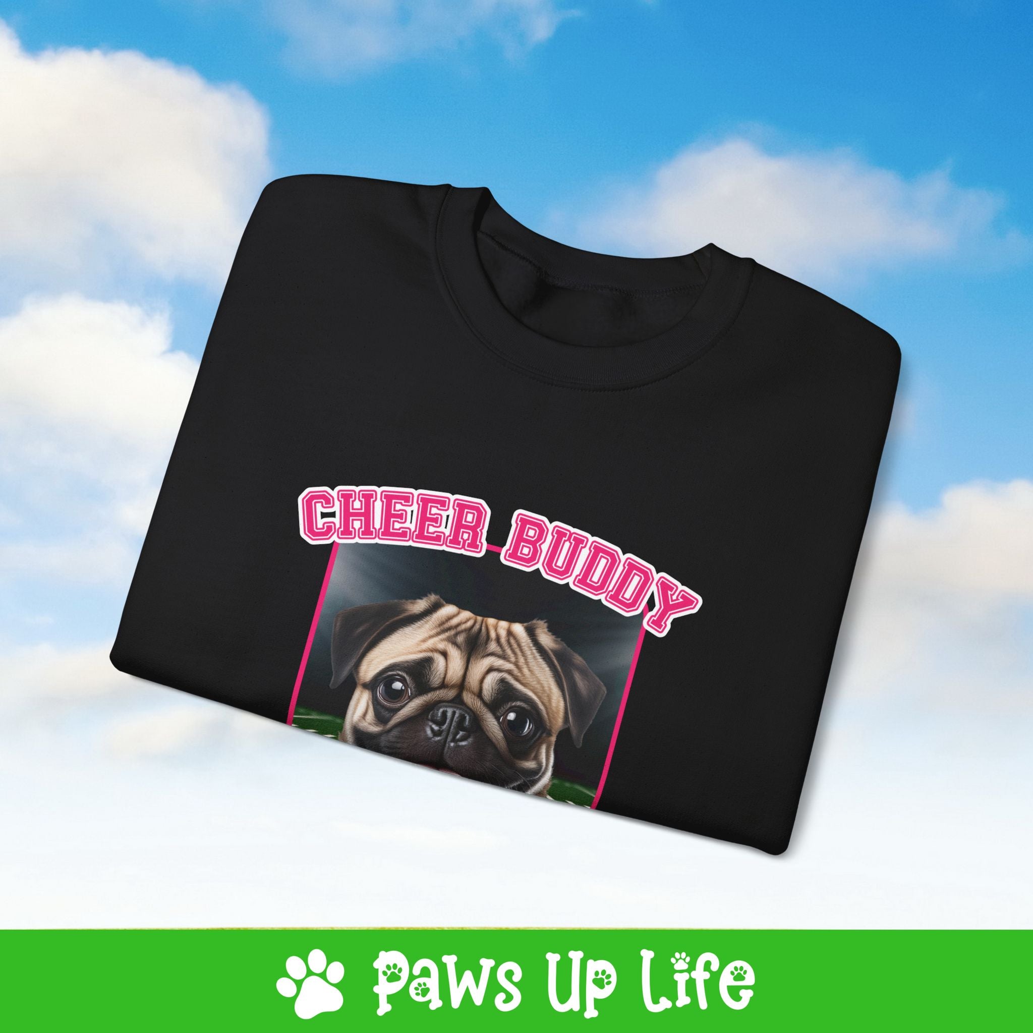 Pug Football Cheer Buddy Cheerleading Dog Crewneck Sweatshirt, Unisex Gift for Animal Lovers, Dog Mom Dad Sweatshirt, Cute Dog Lover Apparel, Fun Pet | Paws Up Life, LLC