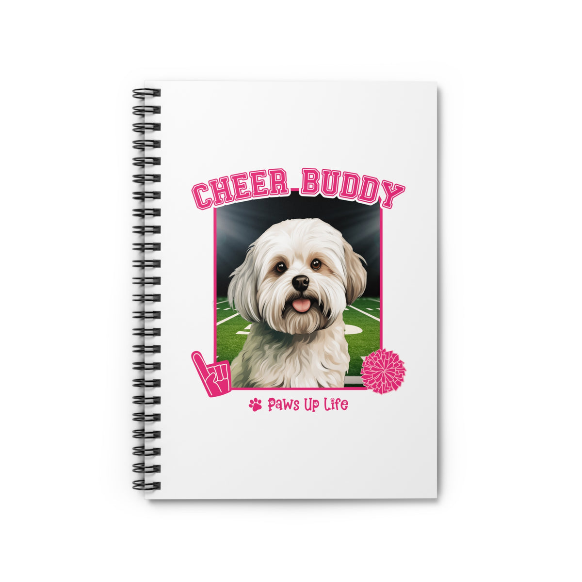 Maltese Football Cheer Buddy Cheerleading Dog Spiral Notebook for Office and Home - Ruled Line | Paws Up Life, LLC