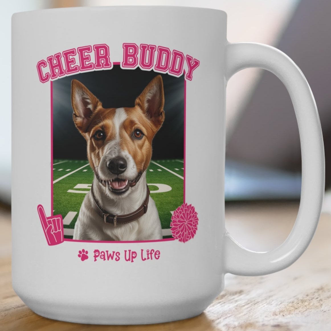 Fox Terrier Football Cheer Buddy Cheerleading Dog 15oz Large Coffee Mug Ceramic Drinkware Tea Washable | Paws Up Life, LLC