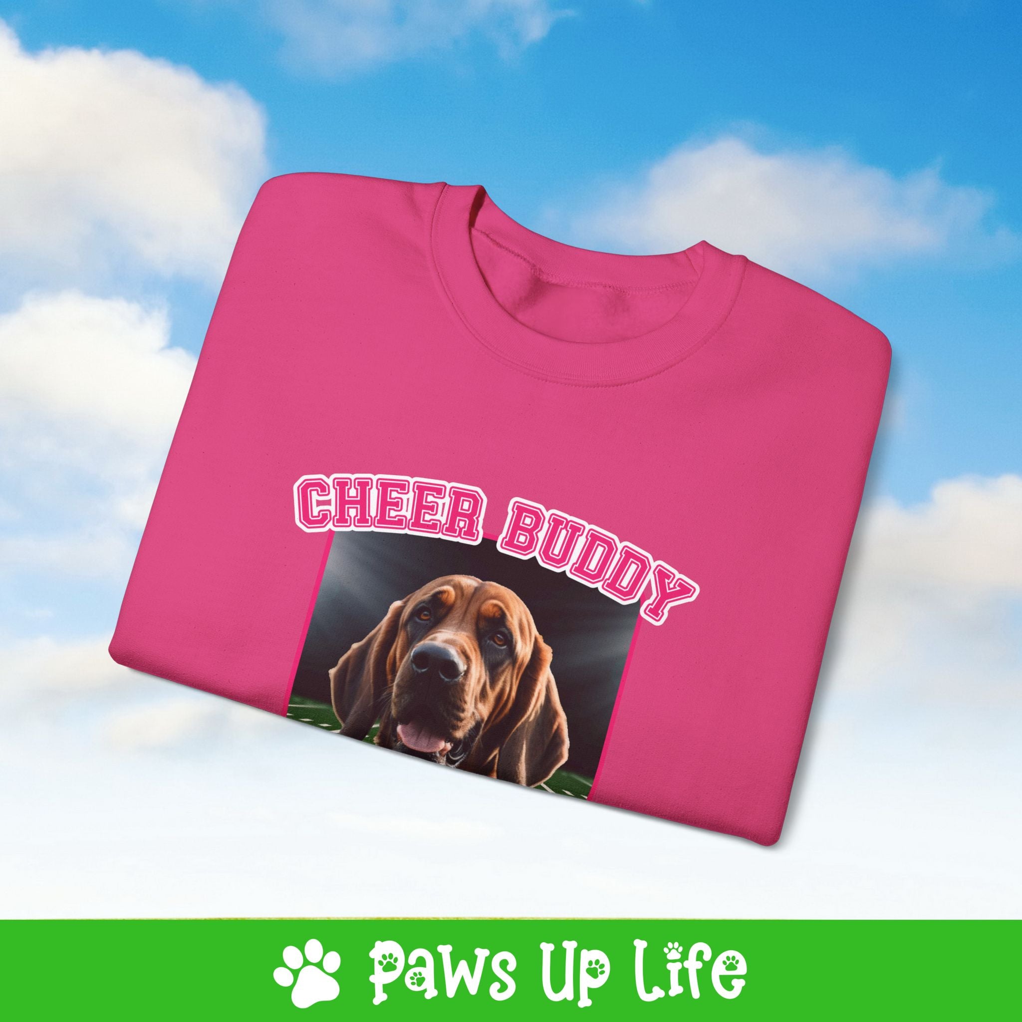 Bloodhound Football Cheer Buddy Cheerleading Dog Crewneck Sweatshirt, Unisex Gift for Animal Lovers, Dog Mom Dad Sweatshirt, Cute Dog Lover Apparel, Fun Pet | Paws Up Life, LLC