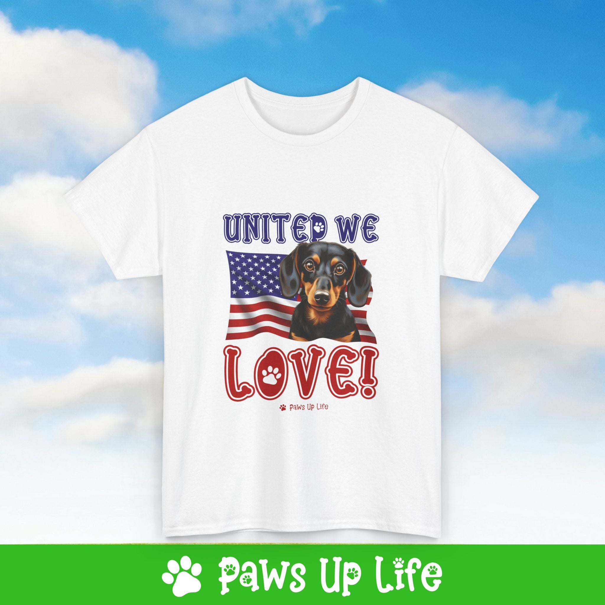 Dachshund Dog United We Love Dog Tee, Shirt, Unisex Pet Lover Gift, Dog Mom Dad Tshirt, Animal Rescue Advocate, Cute Puppy Graphic Top Classic Collar | Paws Up Life, LLC