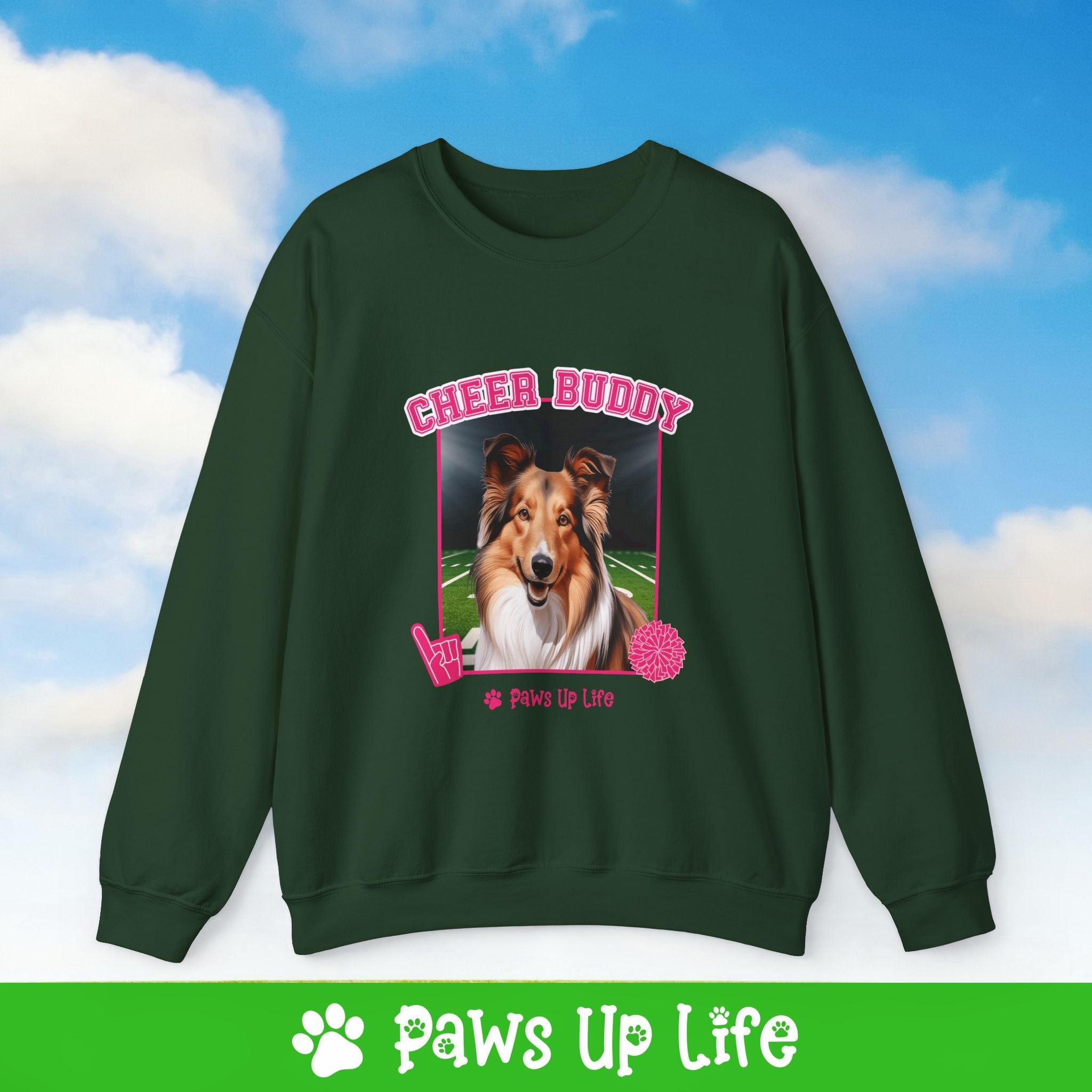 Shetland Sheepdog Football Cheer Buddy Cheerleading Dog Crewneck Sweatshirt, Unisex Gift for Animal Lovers, Dog Mom Dad Sweatshirt, Cute Dog Lover Apparel, Fun Pet | Paws Up Life, LLC