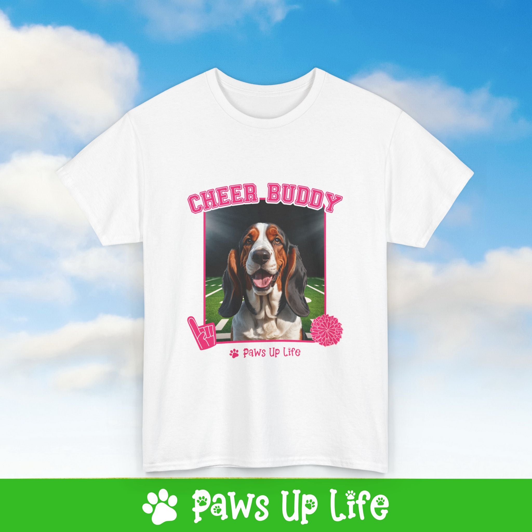 Bassett Hound Cheer Buddy Cheerleading Dog Tee, Shirt, Unisex Pet Lover Gift, Dog Mom Dad Tshirt, Animal Rescue Advocate, Cute Puppy Graphic Top Classic Collar | Paws Up Life, LLC