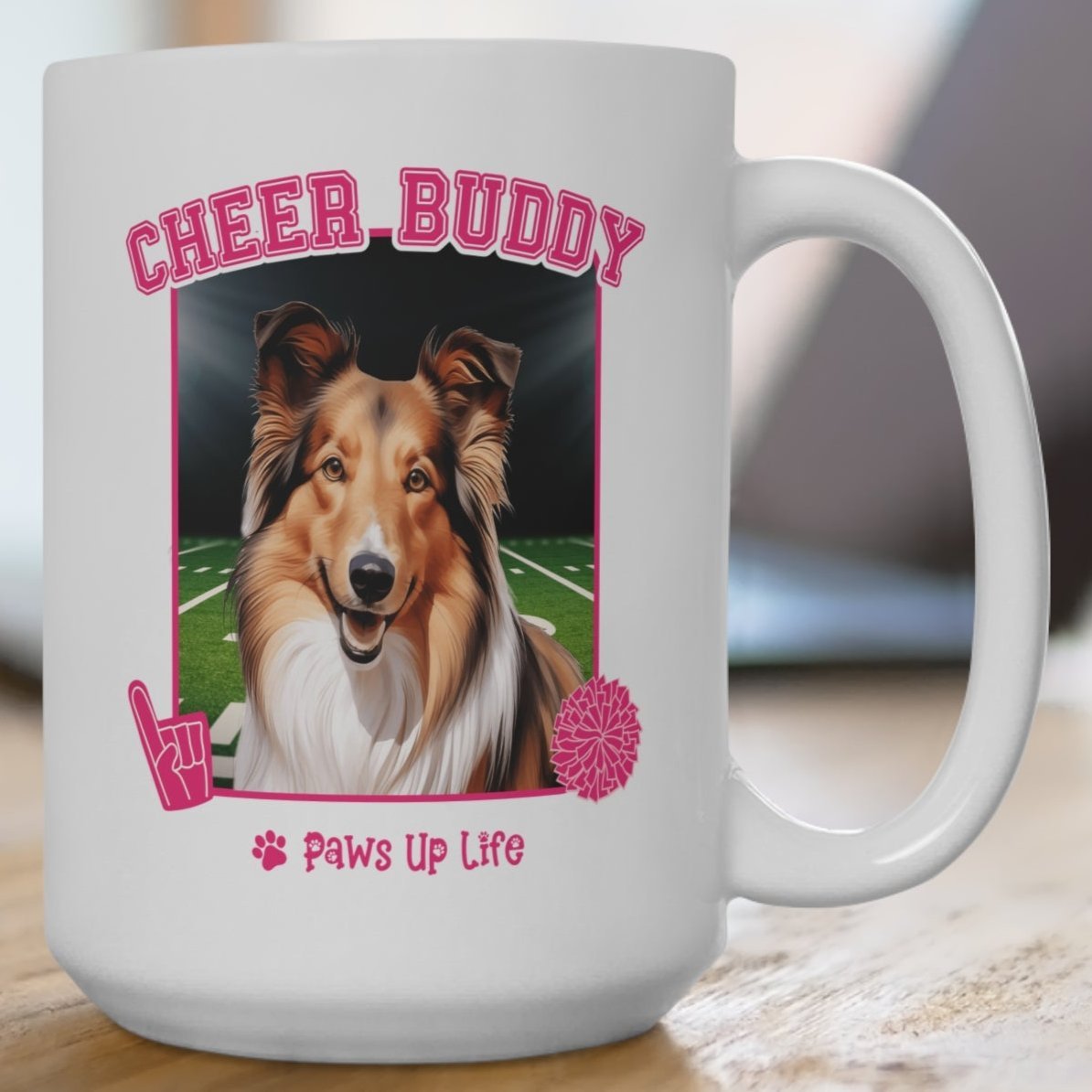 Shetland Sheepdog Football Cheer Buddy Cheerleading Dog 15oz Large Coffee Mug Ceramic Drinkware Tea Washable | Paws Up Life, LLC