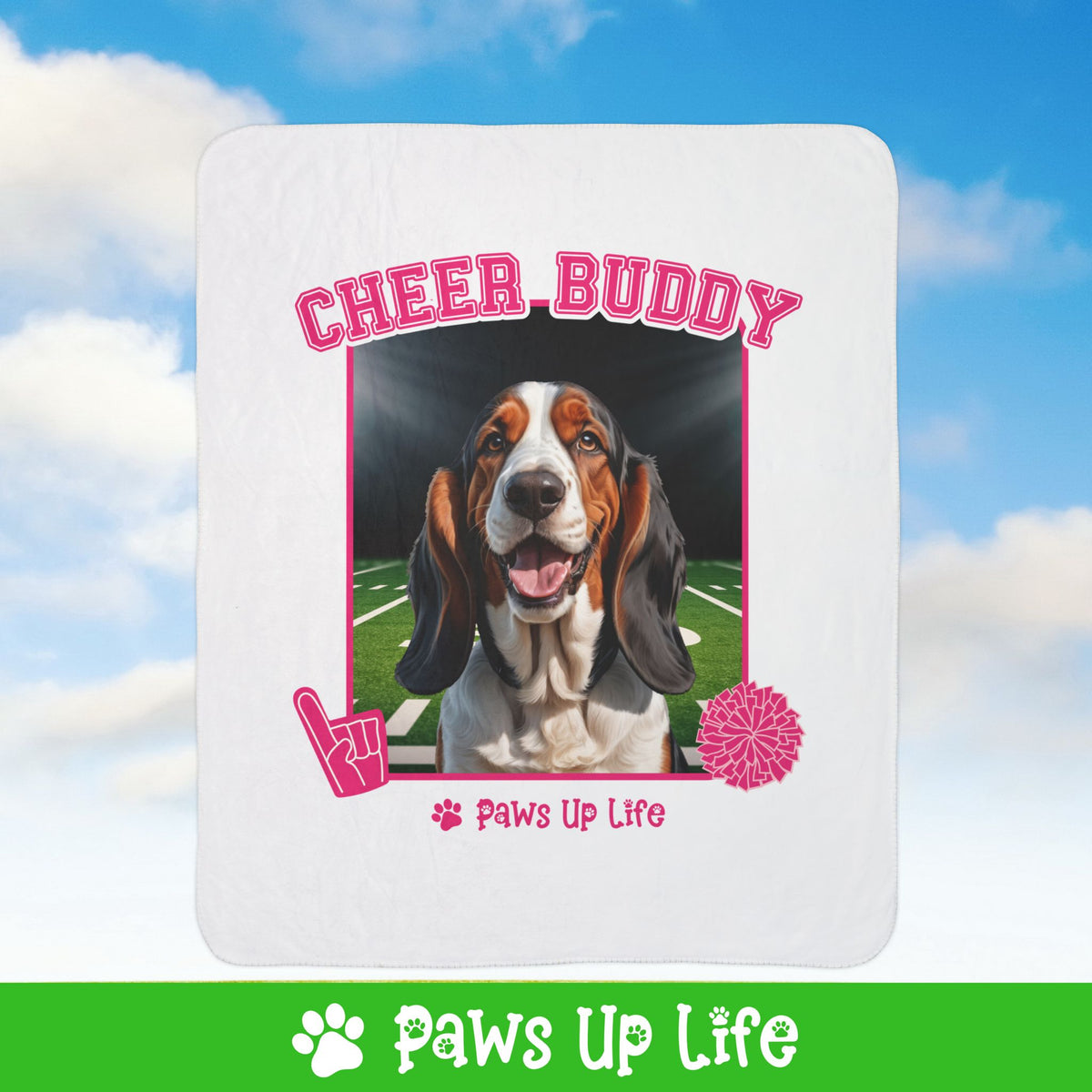 Bassett Hound Cheer Buddy Cheerleading Dog Fleece Sherpa Blanket - Perfect for Snuggling and Cozy Napping | Paws Up Life, LLC