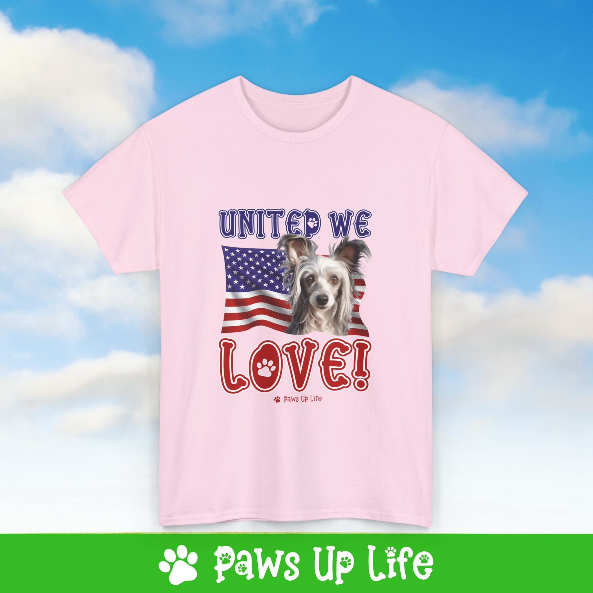 Chinese Crested Dog United We Love Dog Tee, Shirt, Unisex Pet Lover Gift, Dog Mom Dad Tshirt, Animal Rescue Advocate, Cute Puppy Graphic Top Classic Collar | Paws Up Life, LLC