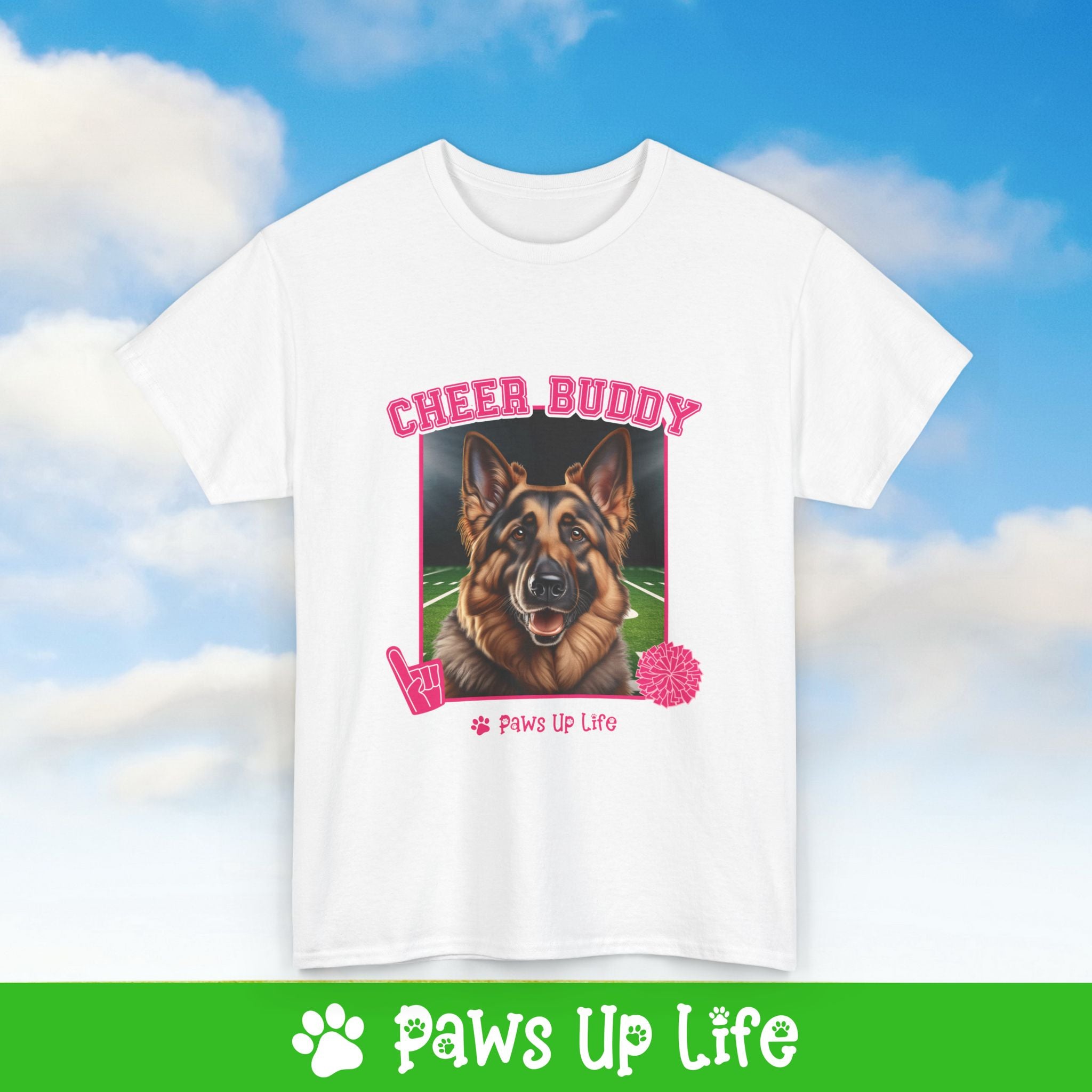 German Shepherd Football Cheer Buddy Cheerleading Dog Tee, Shirt, Unisex Pet Lover Gift, Dog Mom Dad Tshirt, Animal Rescue Advocate, Cute Puppy Graphic Top Classic Collar | Paws Up Life, LLC