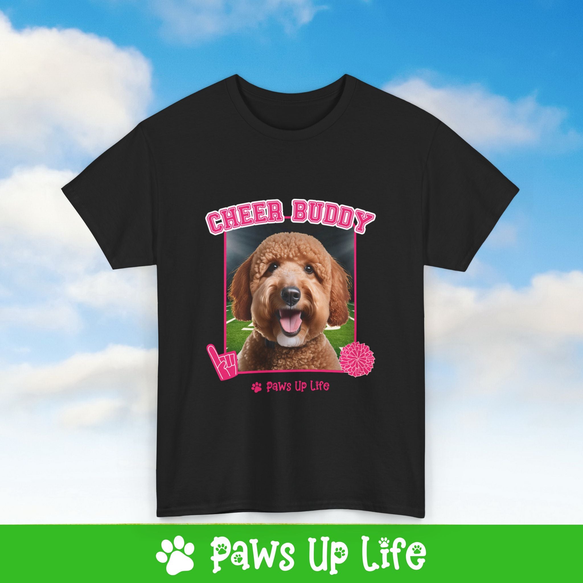 Groodle Football Cheer Buddy Cheerleading Dog Tee, Shirt, Unisex Pet Lover Gift, Dog Mom Dad Tshirt, Animal Rescue Advocate, Cute Puppy Graphic Top Classic Collar | Paws Up Life, LLC